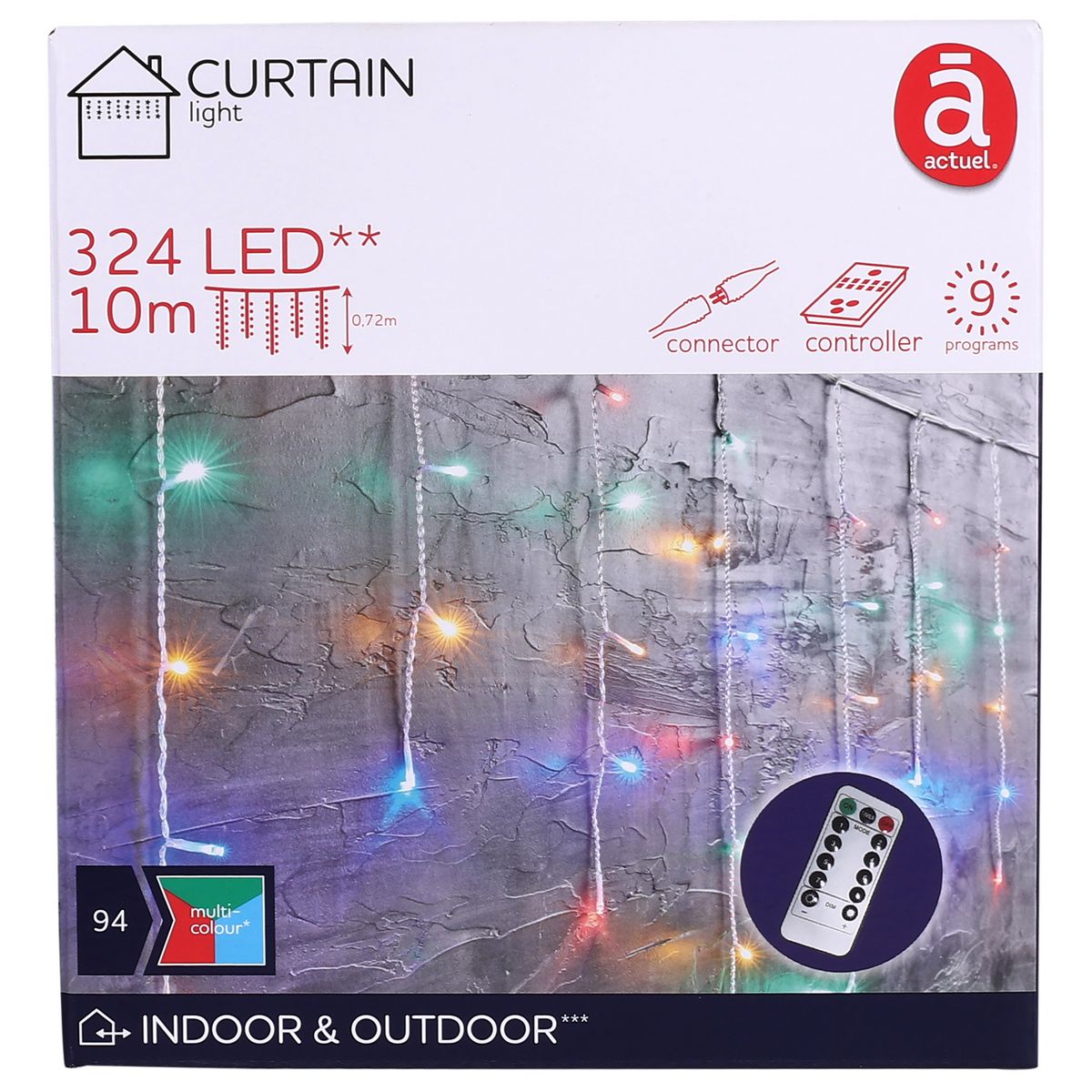 ACTUEL Rideau lumineux de Noël avec télécommande - 324 LED - Multicolore