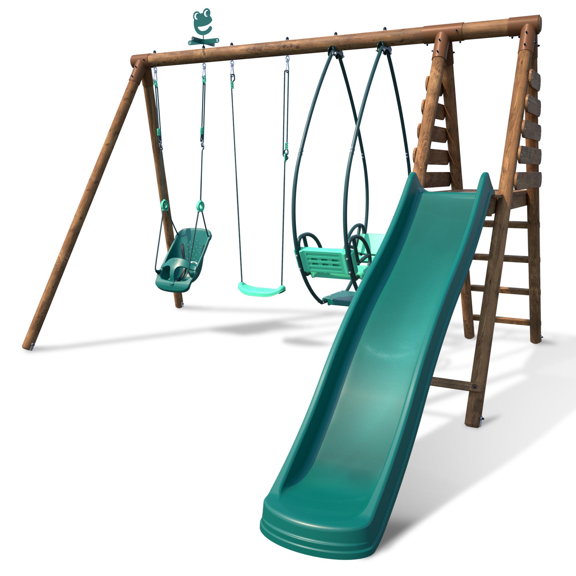 Voir la diapositive 2 : SOULET Portique balançoire avec toboggan - Bois - H2.22m - COLZA