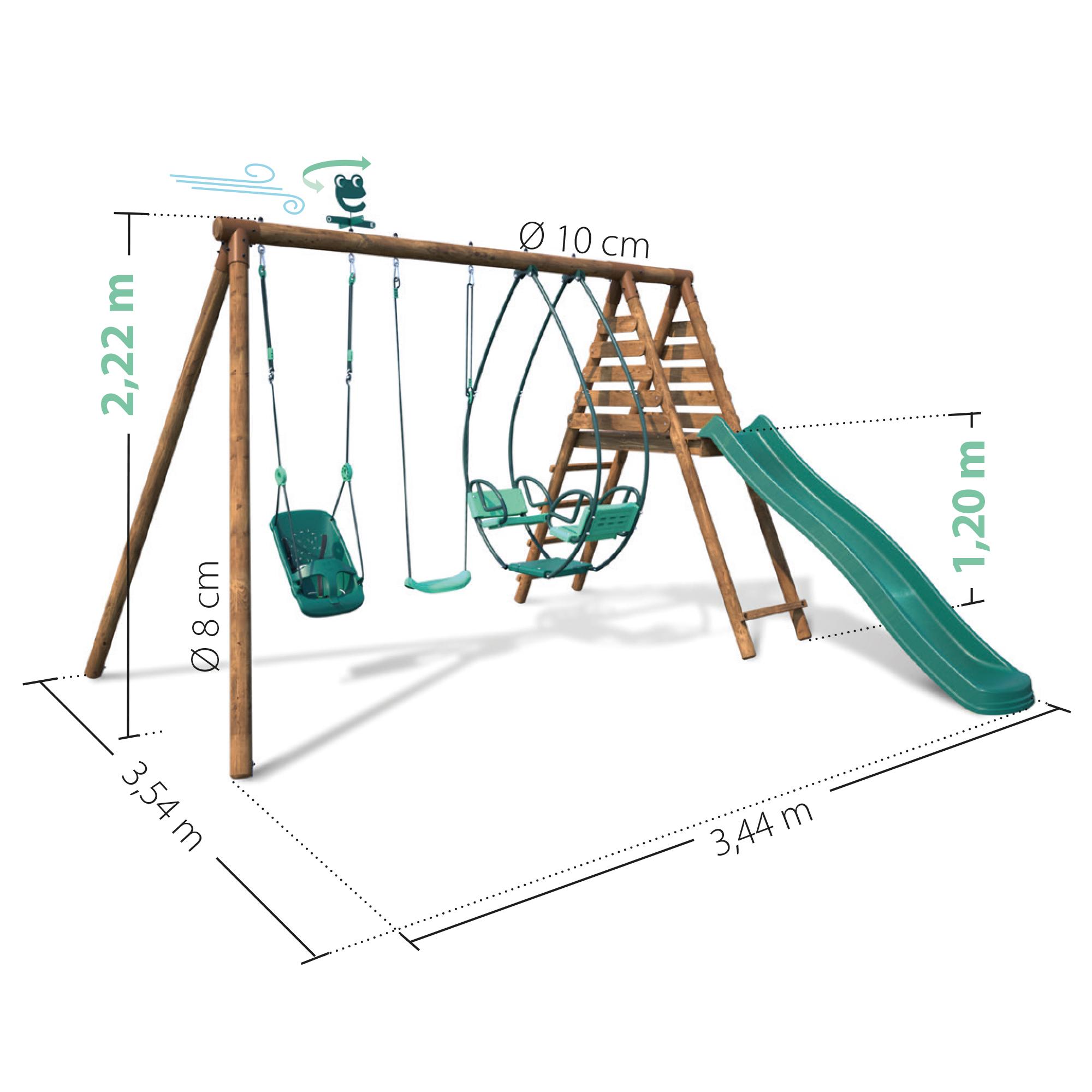 Voir la diapositive 5 : SOULET Portique balançoire avec toboggan - Bois - H2.22m - COLZA