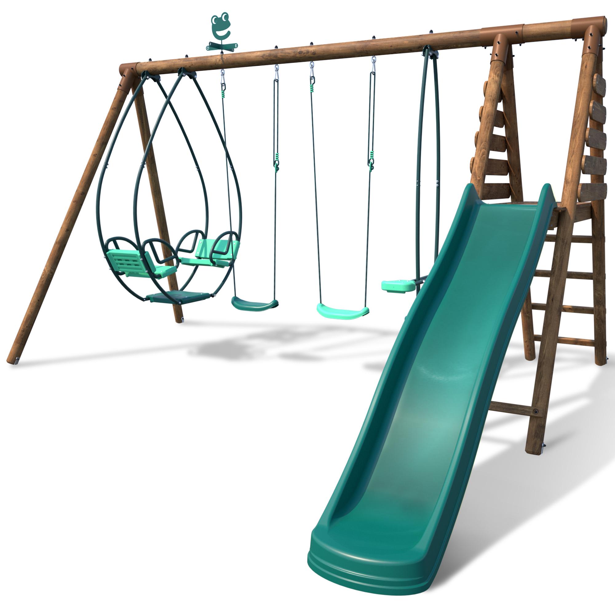 Voir la diapositive 4 : SOULET Portique balançoire avec toboggan - Bois - H2.22m - JACINTHE