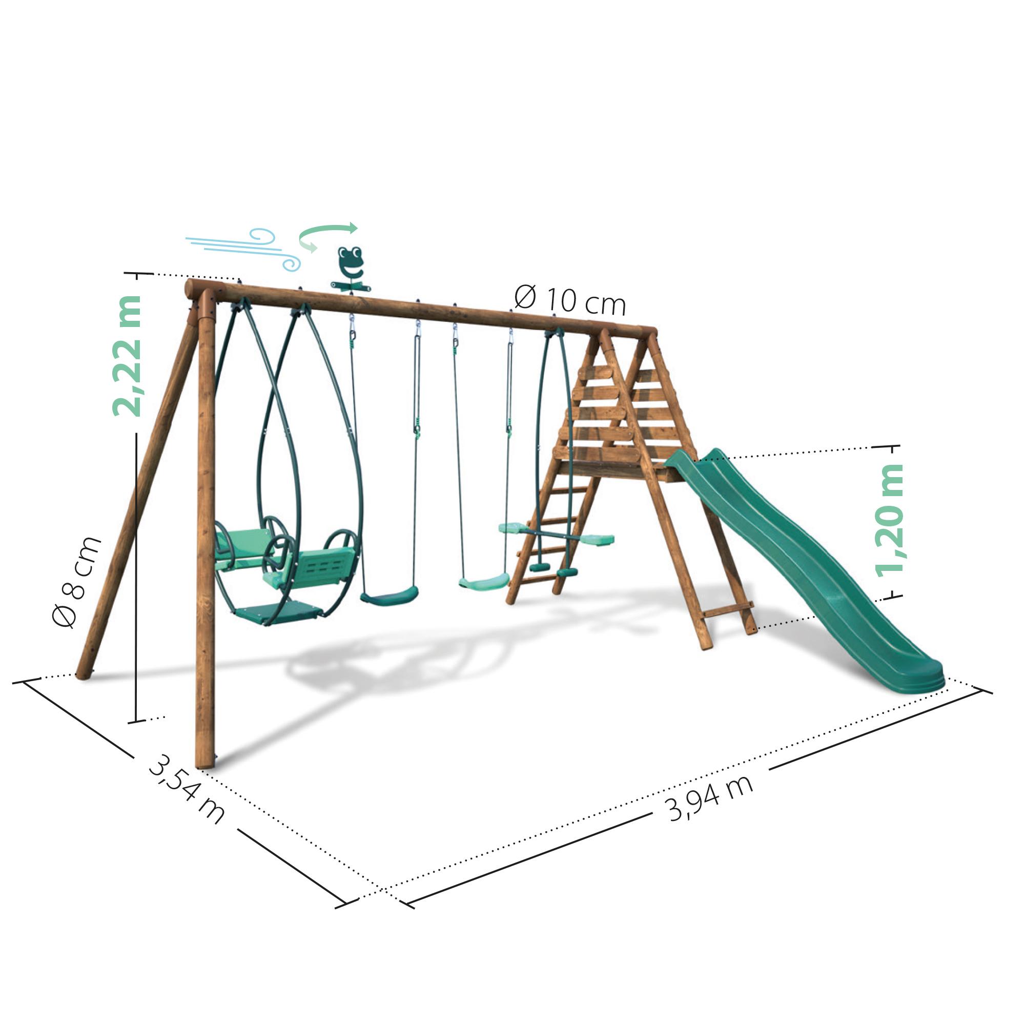 Voir la diapositive 6 : SOULET Portique balançoire avec toboggan - Bois - H2.22m - JACINTHE