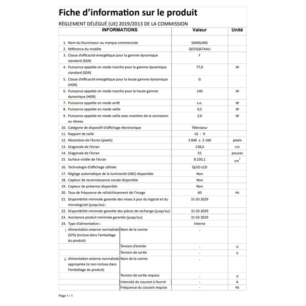 SAMSUNG QE55Q67AAUXXC TV QLED 4K UHD 138 cm Smart TV 