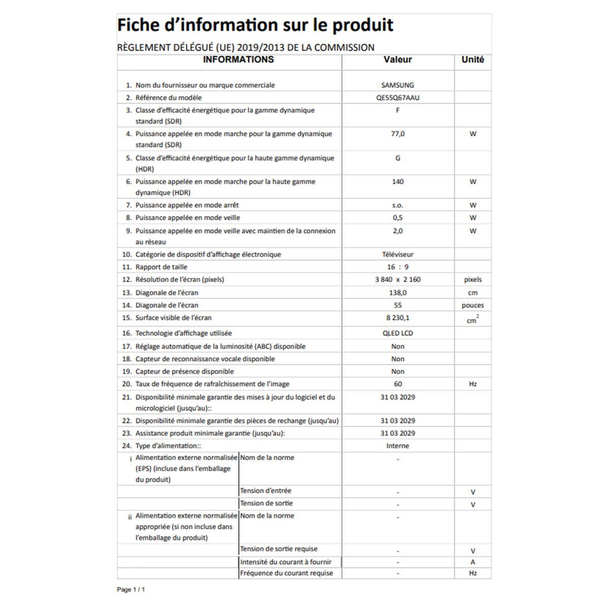Voir la diapositive 9 : SAMSUNG QE55Q67AAUXXC TV QLED 4K UHD 138 cm Smart TV 
