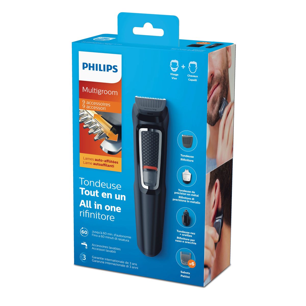 Voir la diapositive 4 : PHILIPS Tondeuse visage et cheveux MG3740/15 - Noir