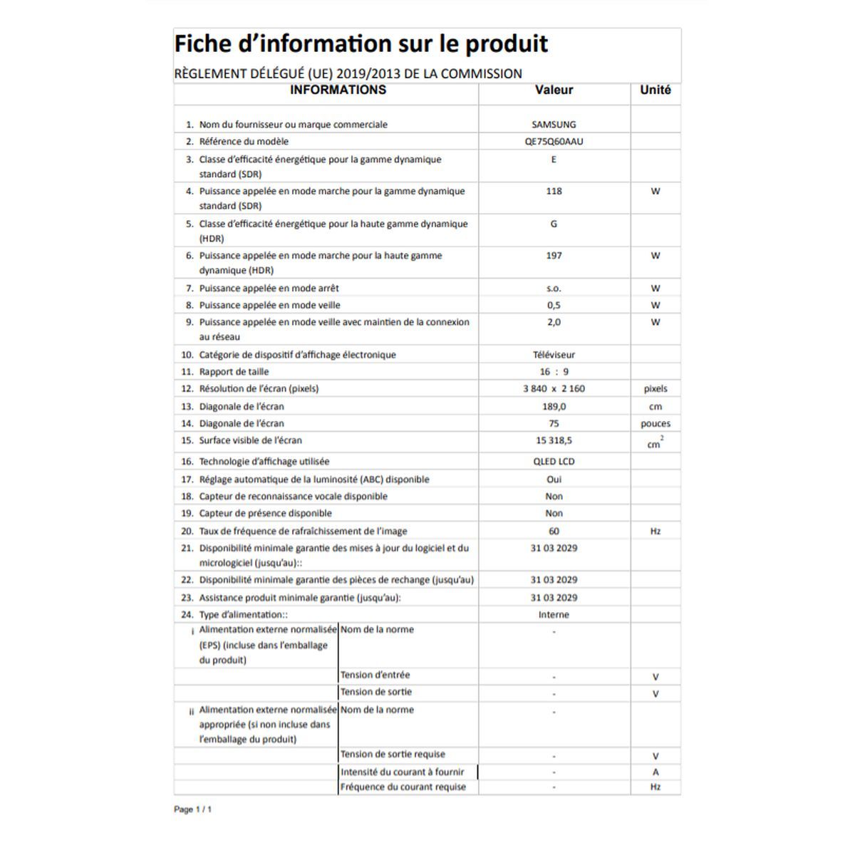 SAMSUNG QE75Q60AAUXXC TV QLED 4K UHD 189 cm Smart TV