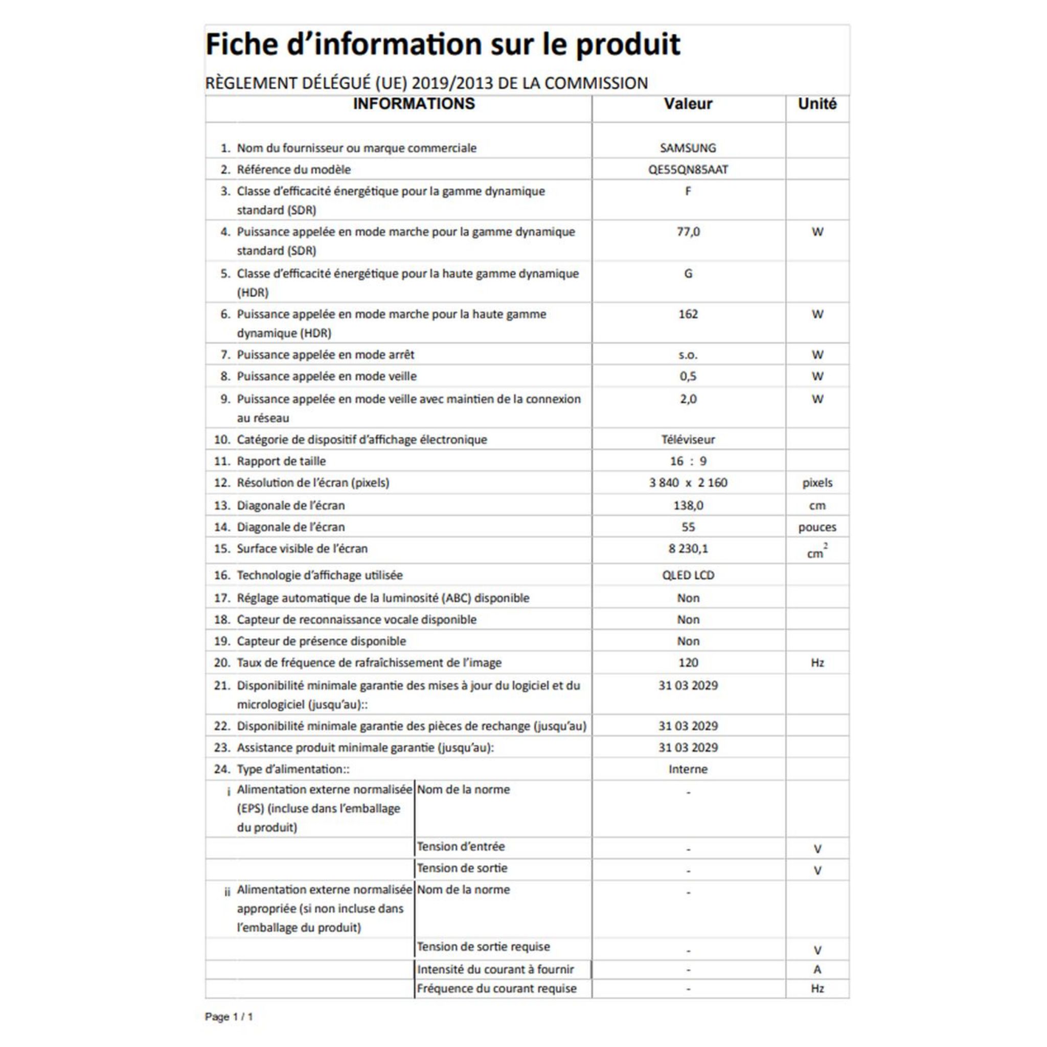 Voir la diapositive 9 : SAMSUNG QE55QN85AATXXC TV NEO QLED 4K UHD 138 cm Smart TV 
