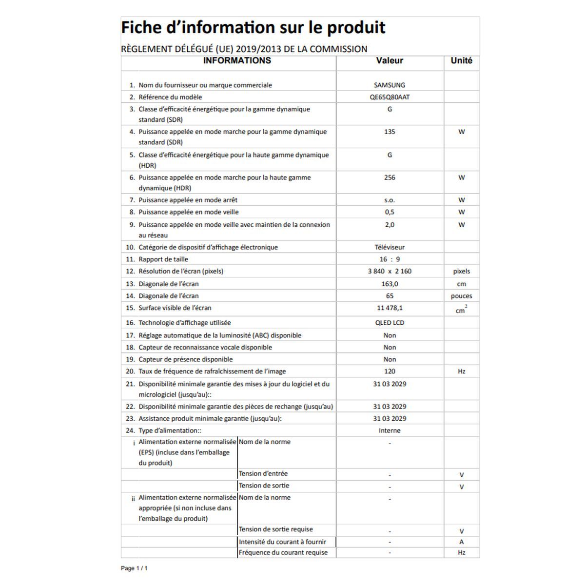 SAMSUNG TV QLED QE65Q80AATXXC 4K SUPREME UHD 163 cm Smart TV