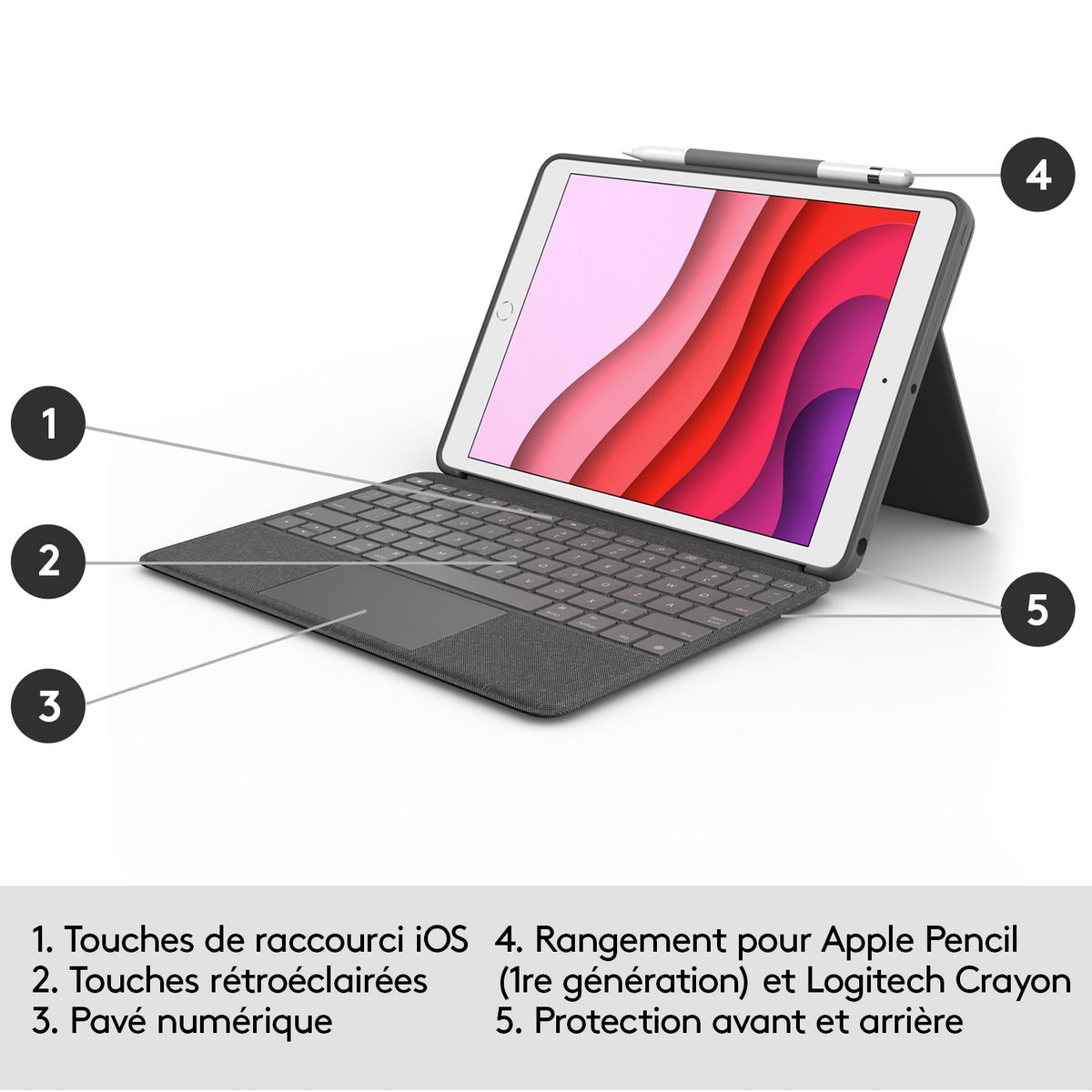 LOGITECH Étui Clavier Combo Touch pour IPAD (7e, 8e et 9e générations) avec pavé tactile GRAPHITE