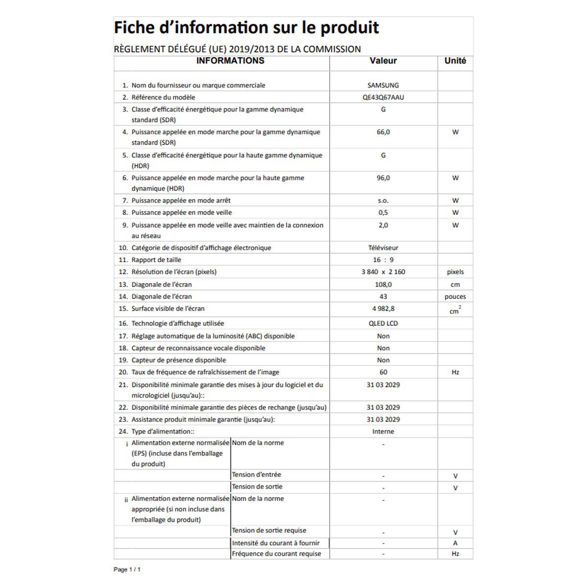 SAMSUNG QE43Q67AAUXXC TV QLED 4K UHD 108 cm Smart TV