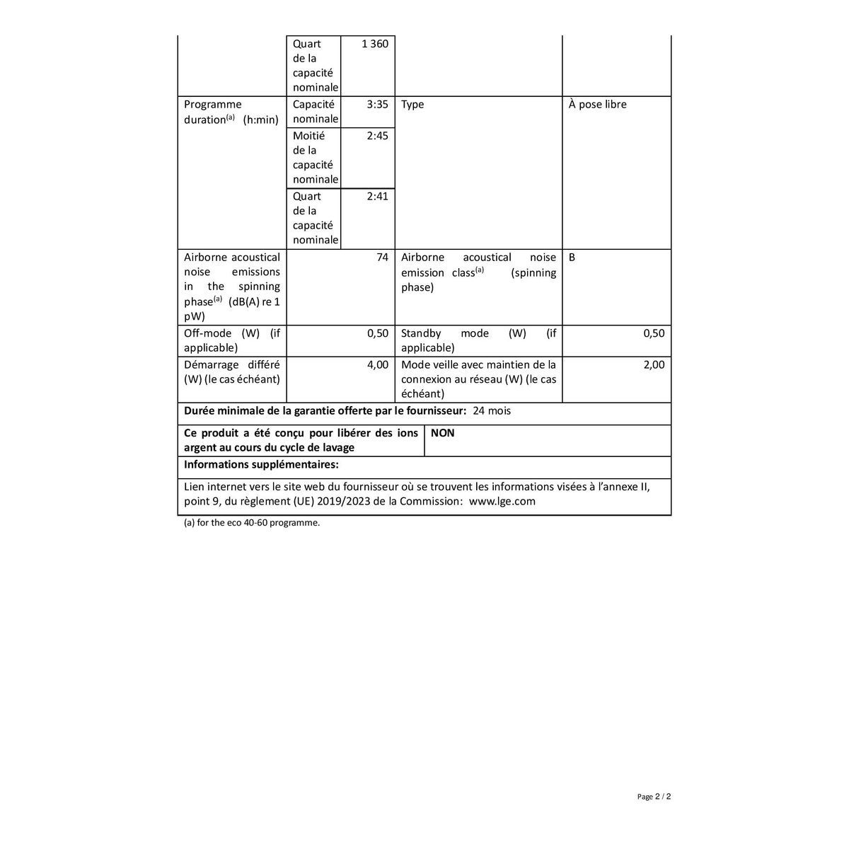 LG Lave linge hublot F84N15STS, 8 kg, 1400 T/min