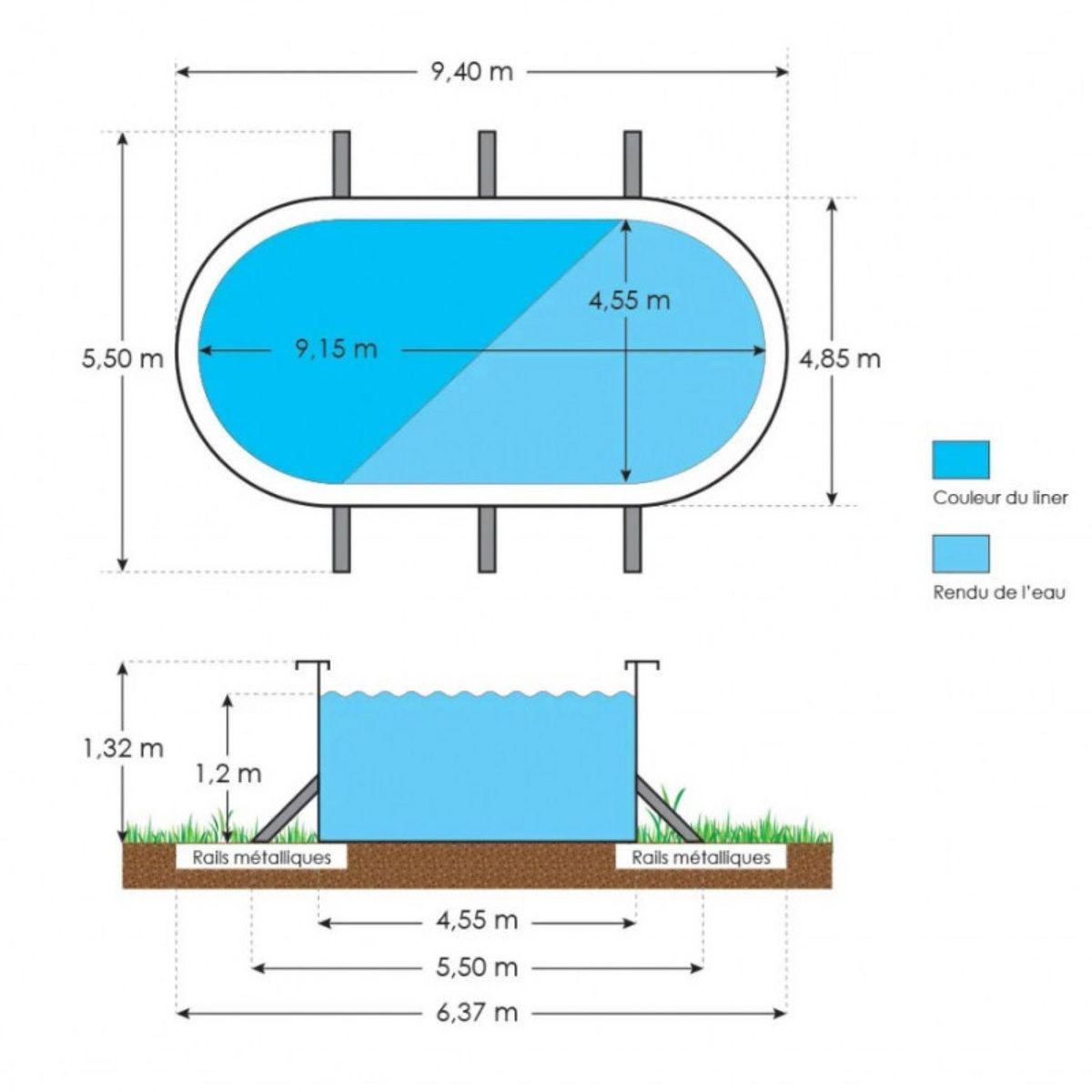 ALEO BY TRIGANO Piscine ovale métal hors sol 9,40x4,85 x 1,32 m SAPHIR - Blanc