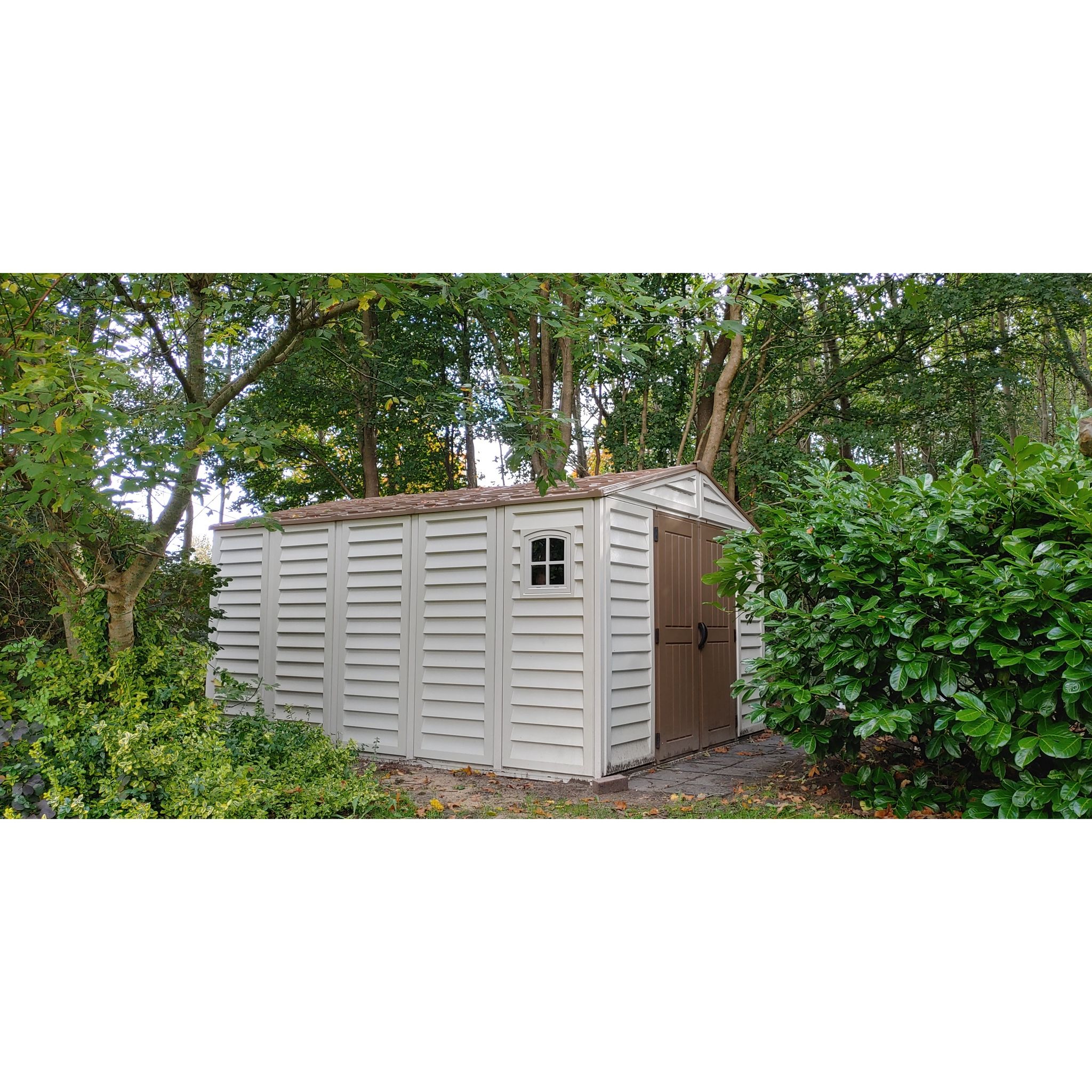 Voir la diapositive 2 : DURAMAX Abri de jardin PVC - 12,27m² - WOODSTYLE PREMIUM