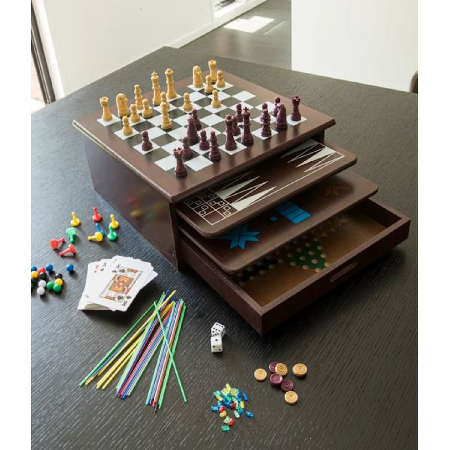 Voir la diapositive 3 : ONE TWO FUN Jeu 12 en 1 Coffret en bois