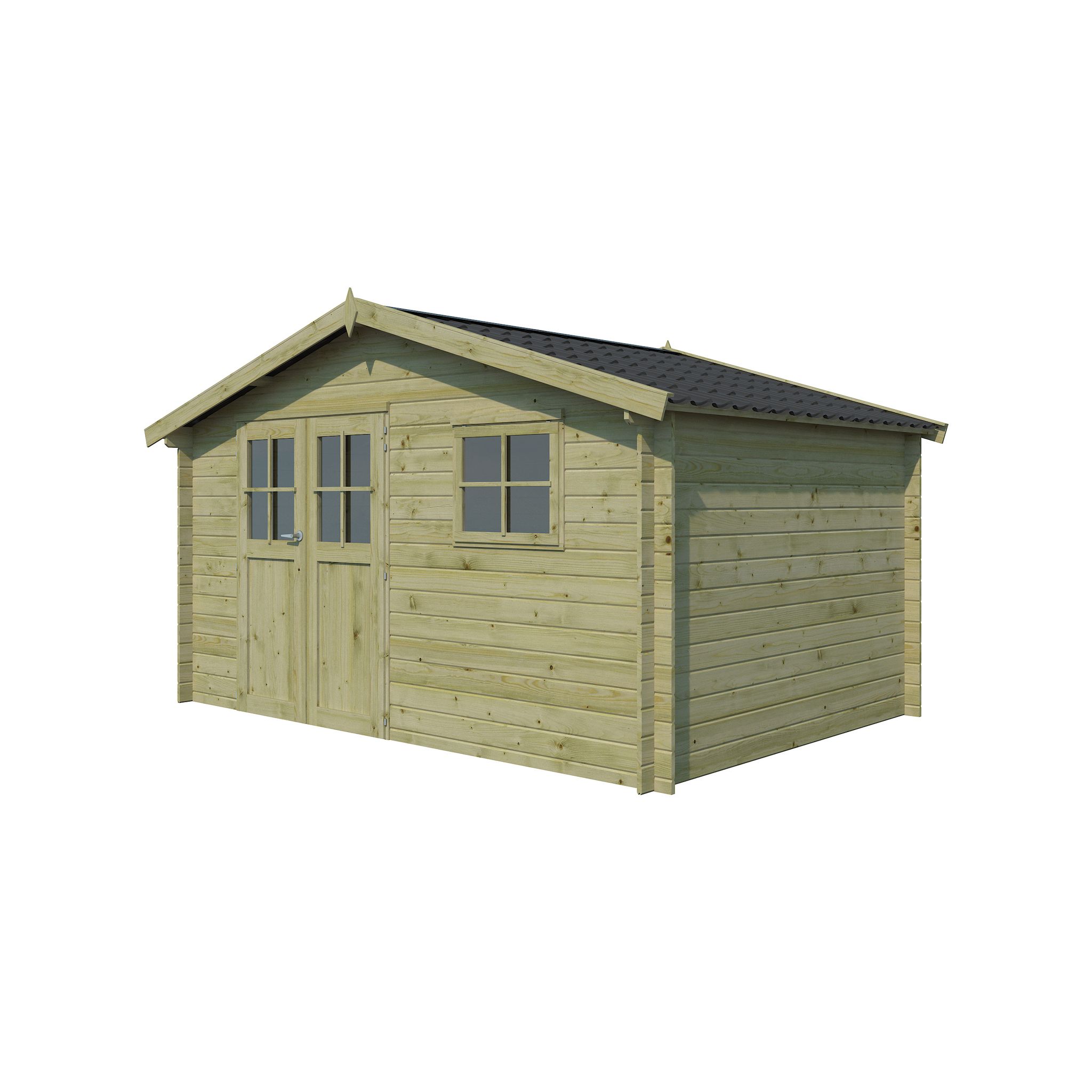 Voir la diapositive 2 : GARDENAS Abri de jardin bois - traité autoclave - 10,49m² - 415 X 295cm