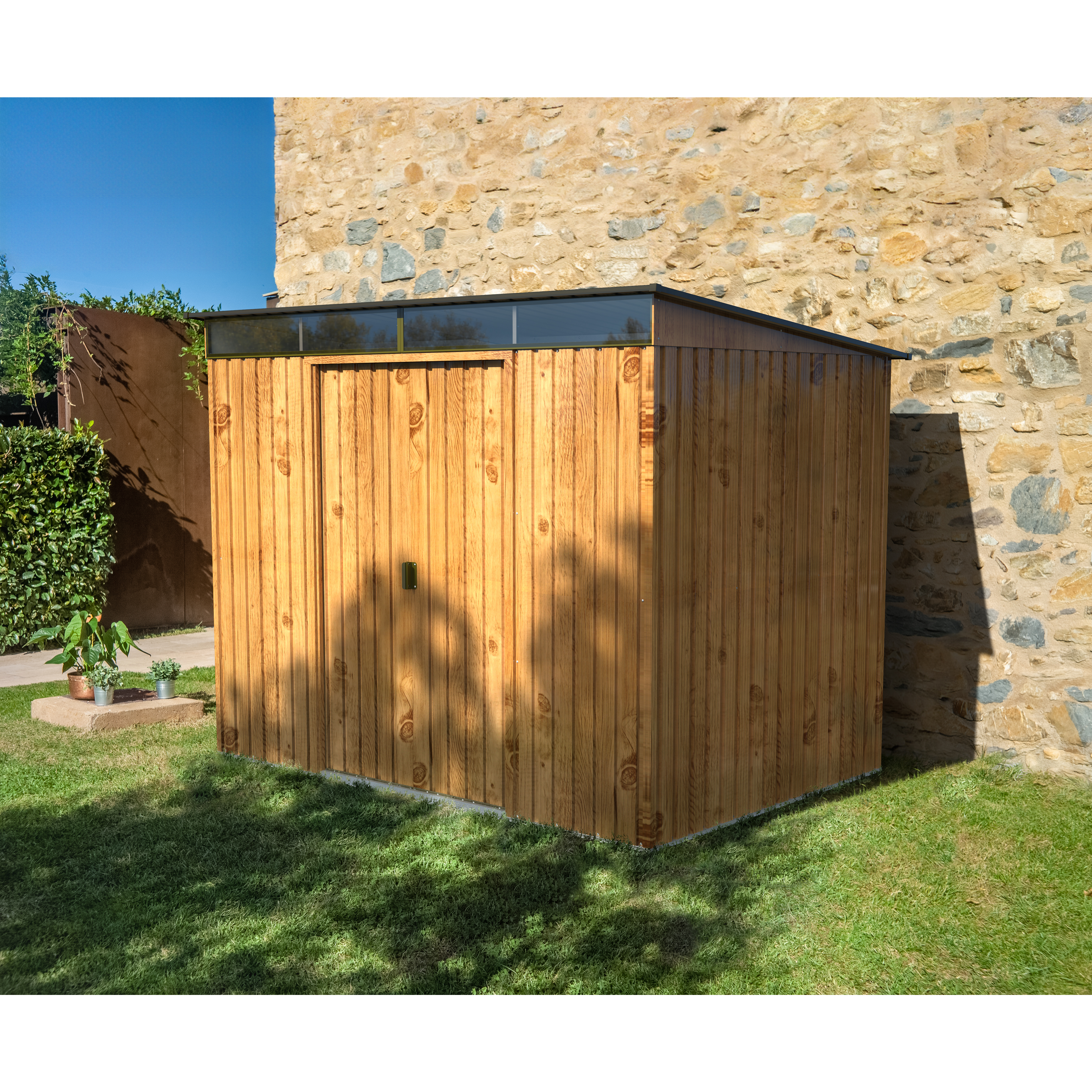 Voir la diapositive 3 : DURAMAX Abri de jardin métal - Imitation bois - 4,84m² - SKYLIGHT