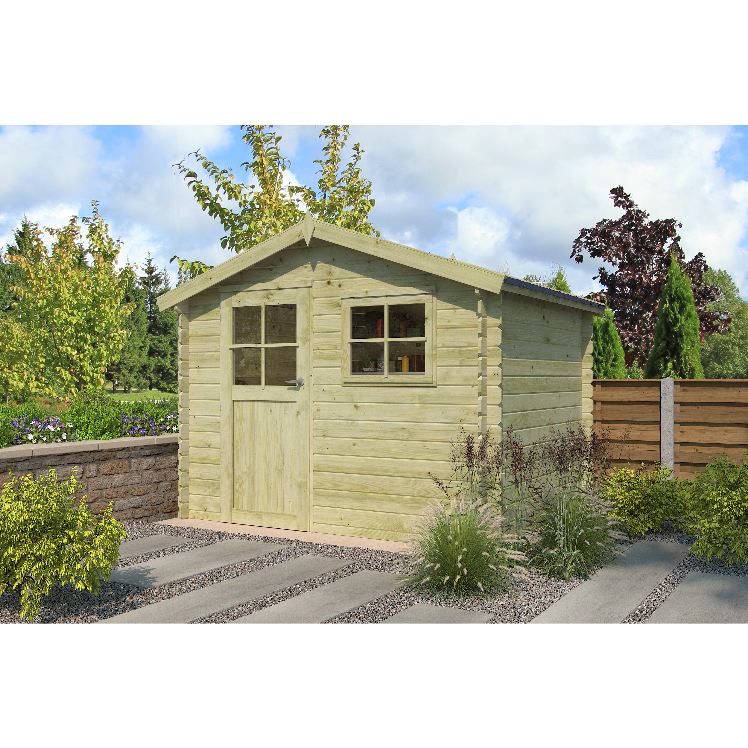 Voir la diapositive 3 : GARDENAS Abri de jardin bois - traité autoclave - 2,95m x 2,48m - LIENA