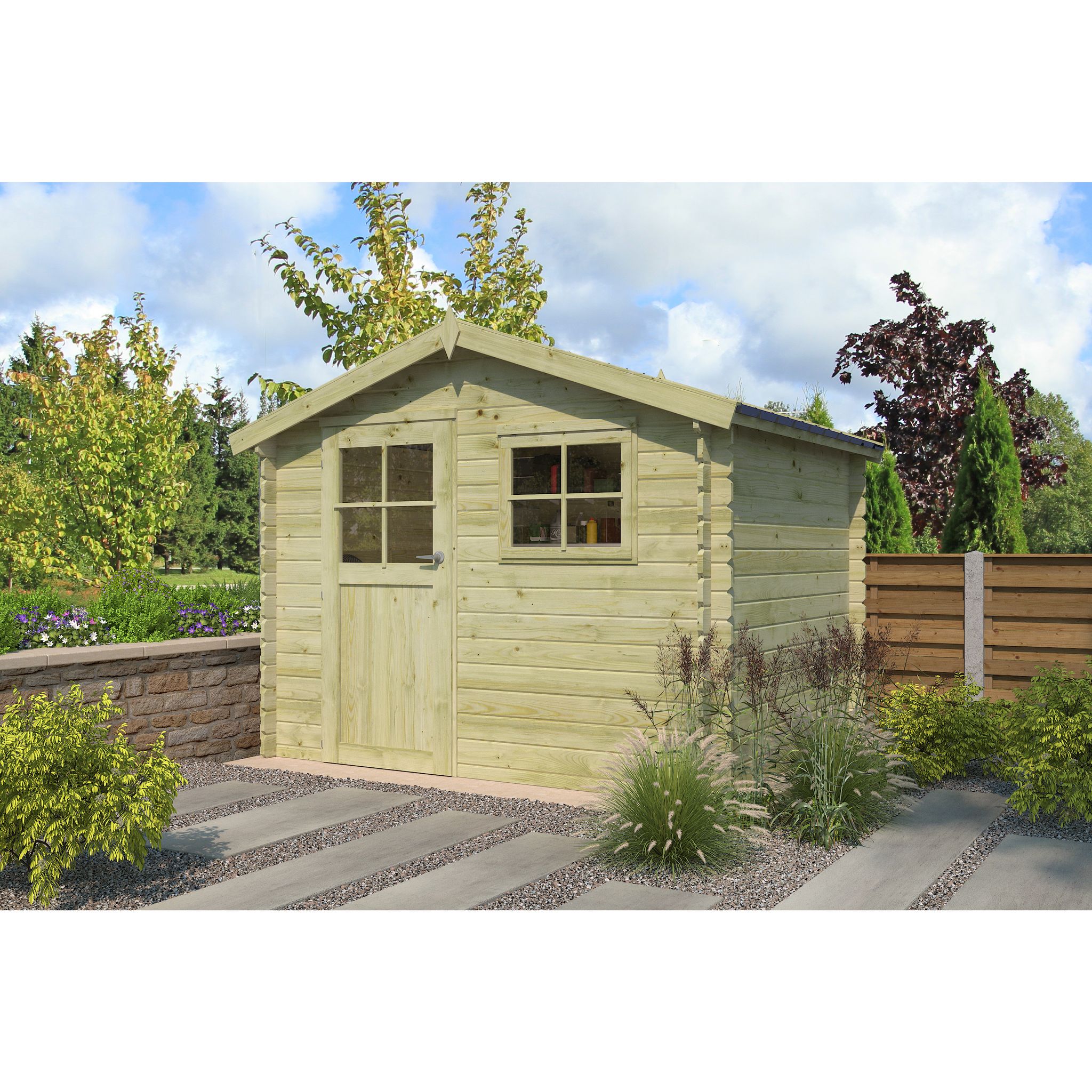 Voir la diapositive 3 : GARDENAS Abri de jardin bois - traité autoclave - 2,95m x 2,48m - LIENA