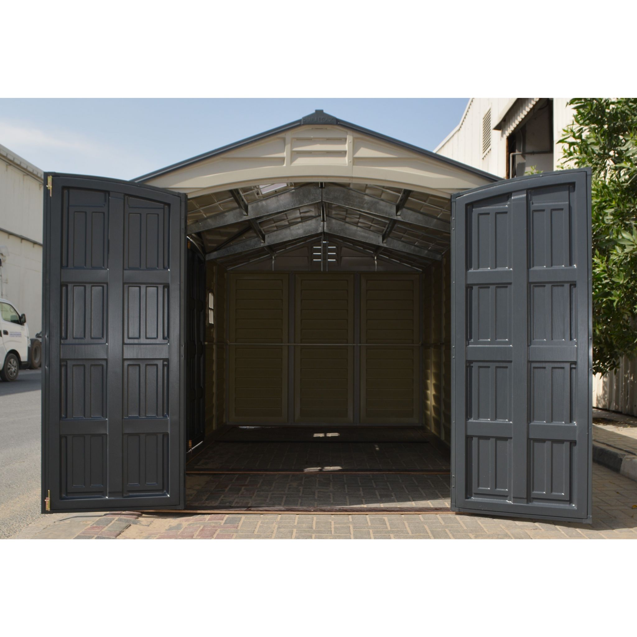 Voir la diapositive 3 : DURAMAX Abri de jardin PVC - 11,02m² - DARKGREY APEX