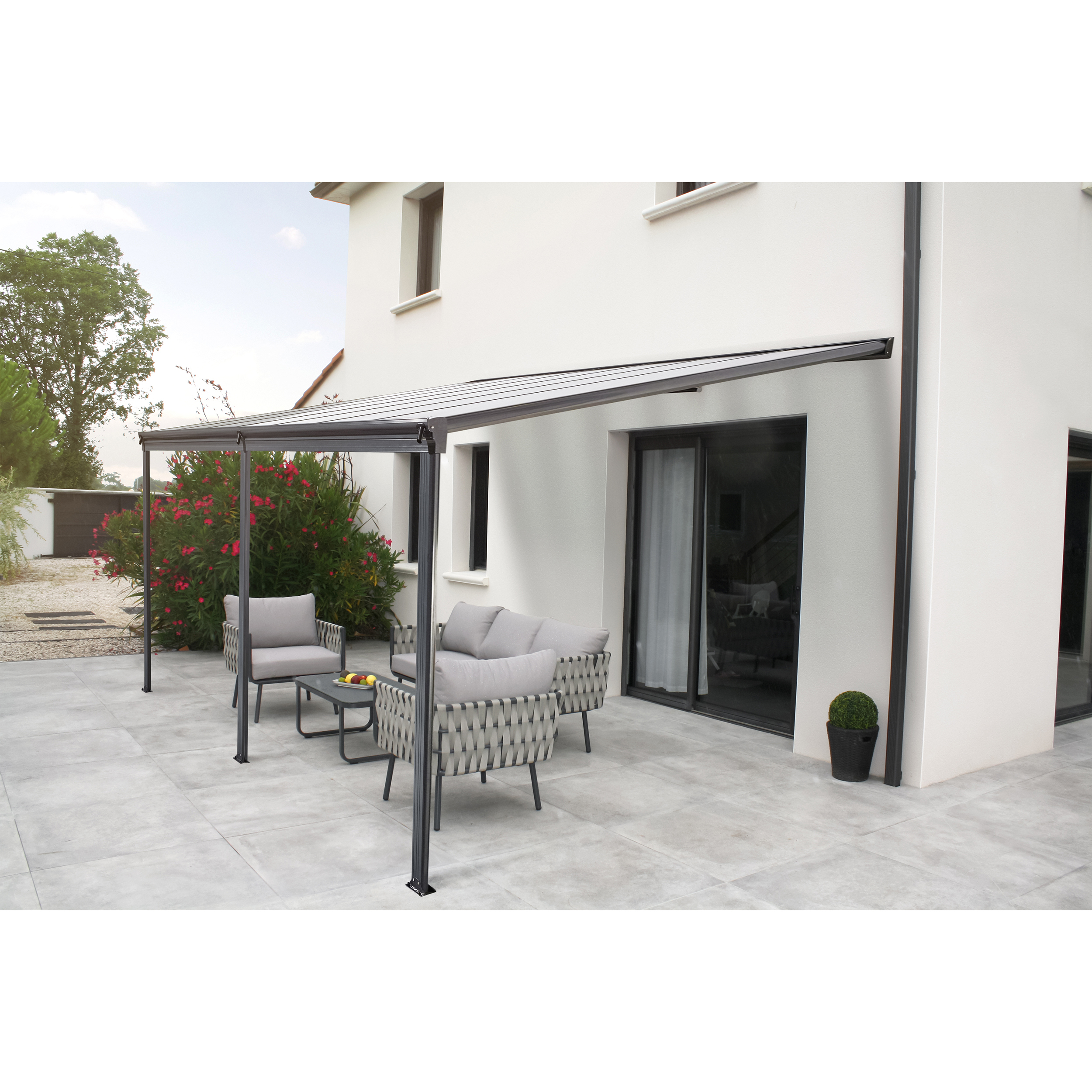 Voir la diapositive 2 : DCB GARDEN Pergola - Adossée - Polycarbonate - 4x3m - CIELO