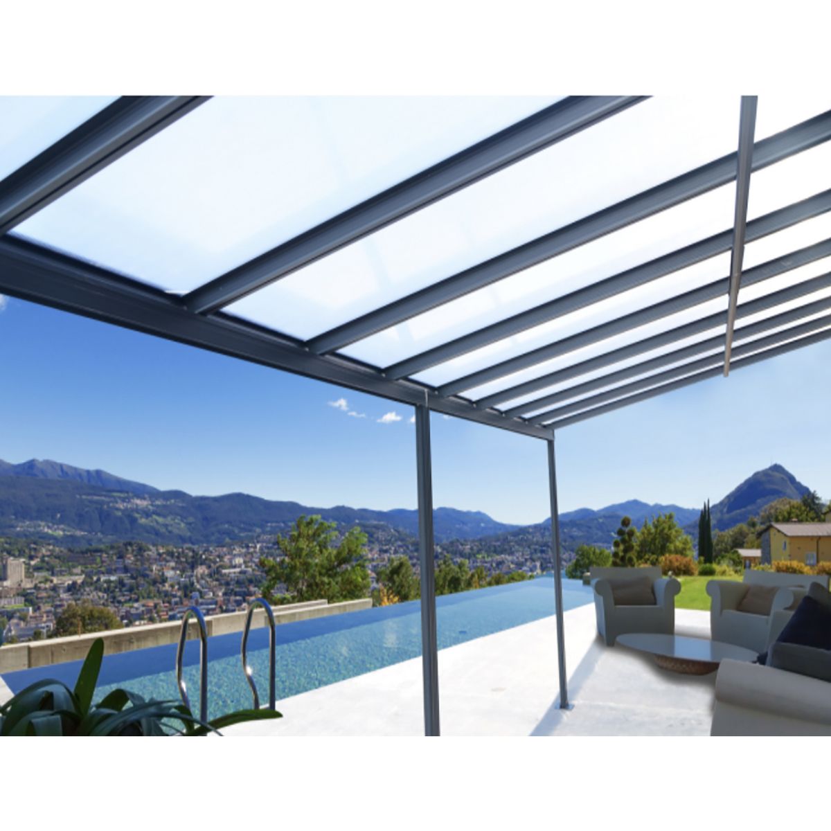 DCB GARDEN Pergola - Adossée - Polycarbonate - 4x3m - CIELO