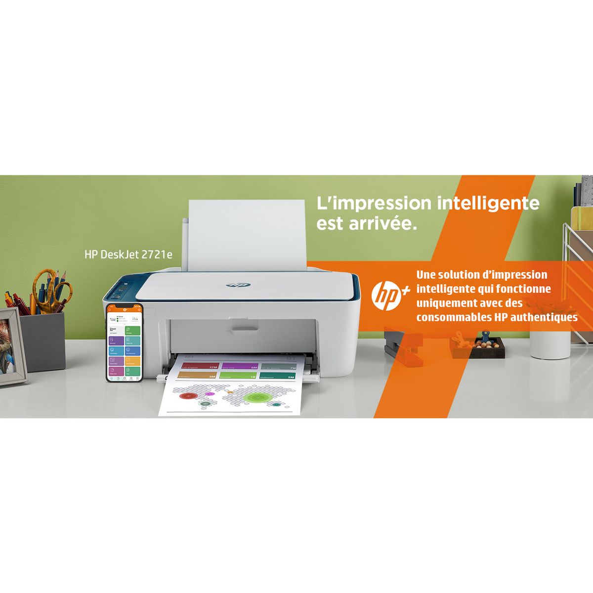 HP DeskJet 2721e Imprimante tout-en-un Jet d'encre couleur - 6 mois d' Instant ink inclus avec HP+