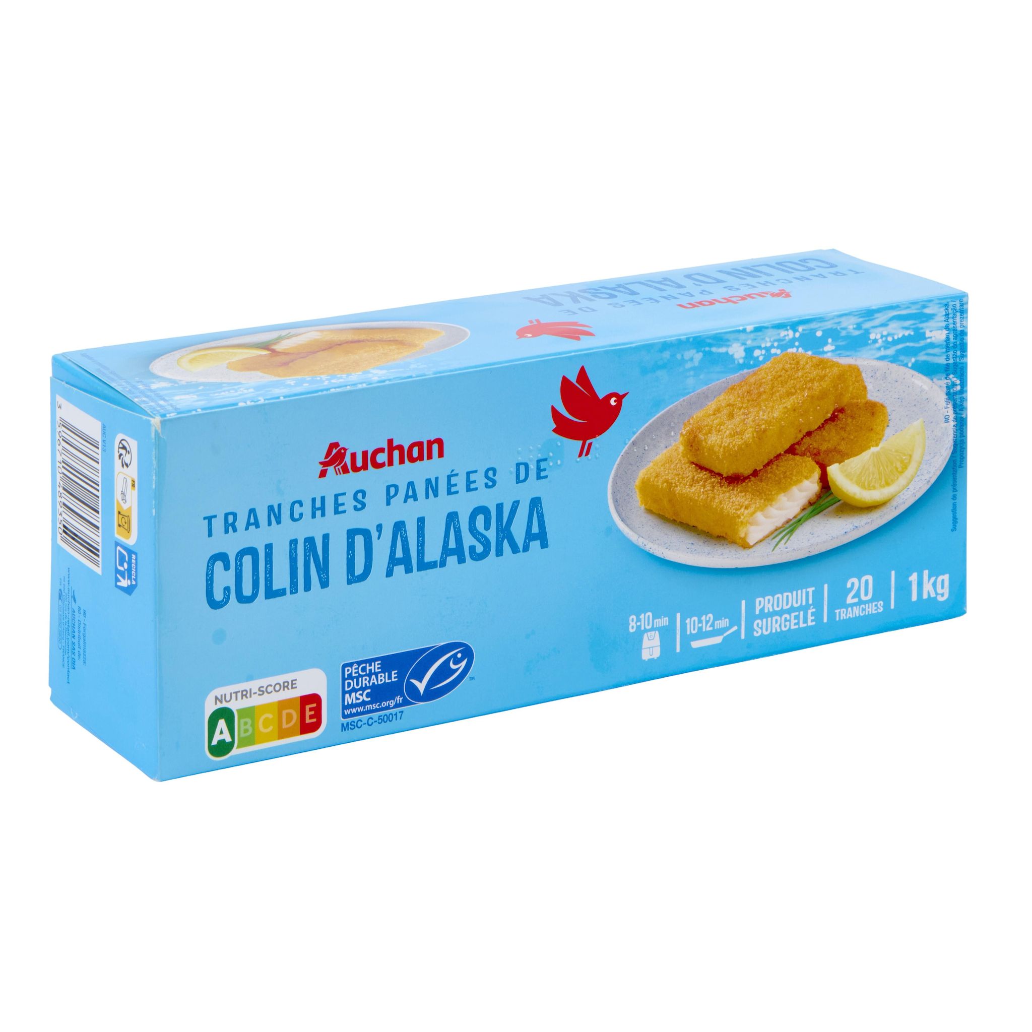 Voir la diapositive 3 : AUCHAN Tranches panées de colin d'Alaska MSC 20 pièces 1kg