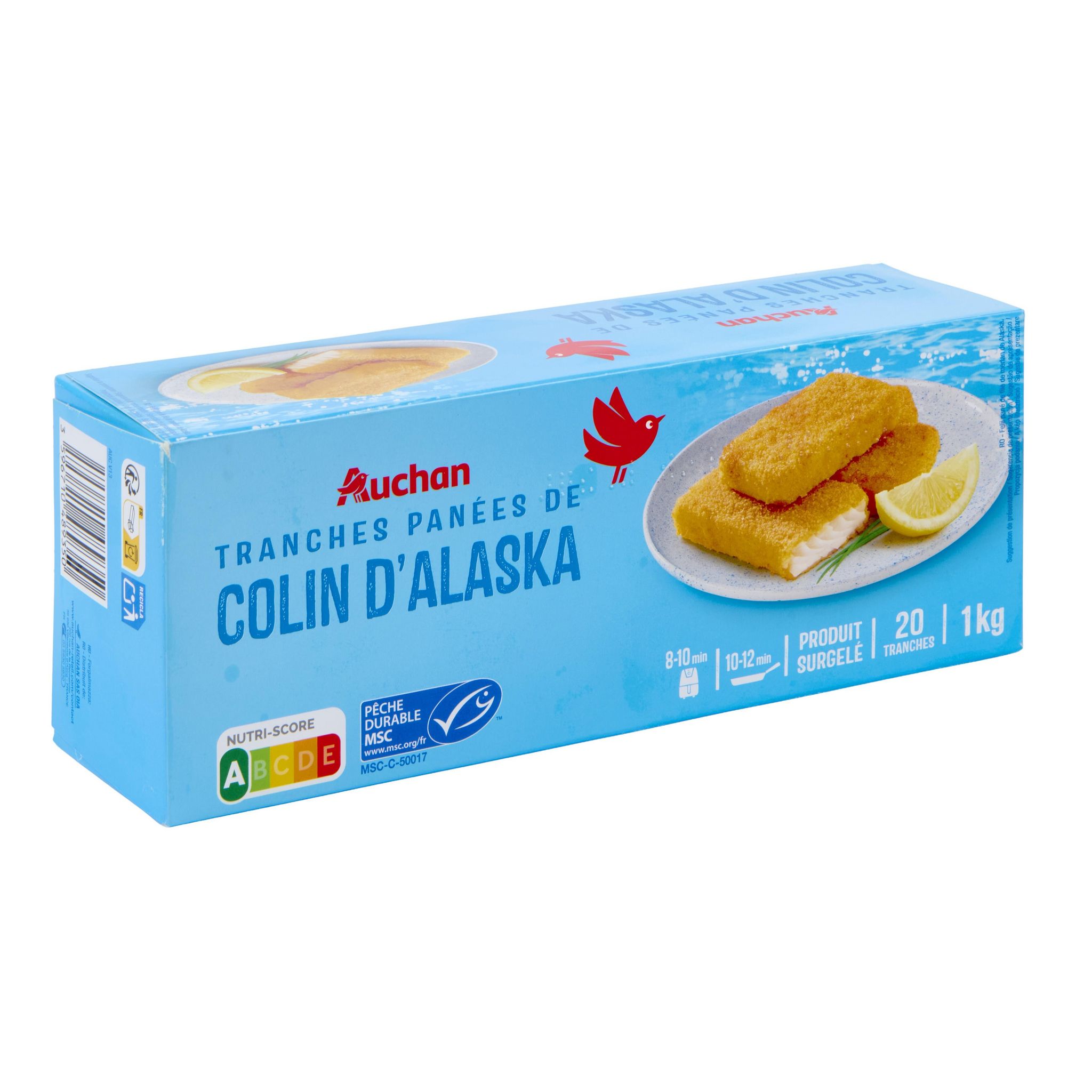 Voir la diapositive 4 : AUCHAN Tranches panées de colin d'Alaska MSC 20 pièces 1kg