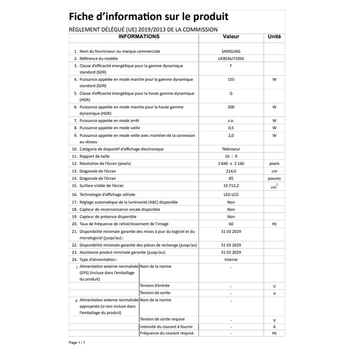 SAMSUNG UE85AU7105KXXC TV 4K Crystal UHD 214 cm Smart TV