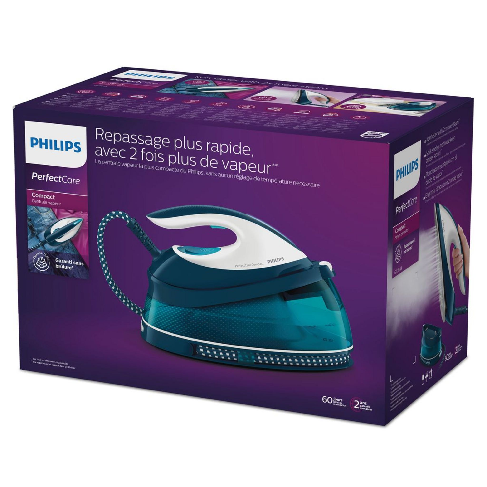 Voir la diapositive 3 : PHILIPS Centrale vapeur GC7844/20 - Bleu