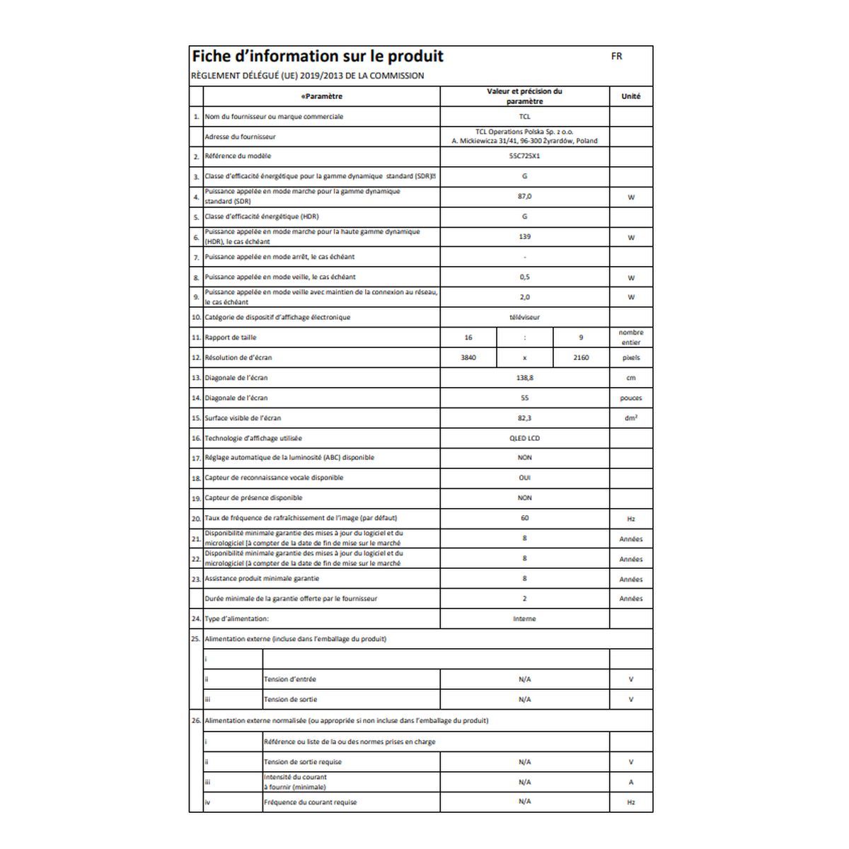 TCL 55C725 TV QLED 4K UHD 139 cm Android TV