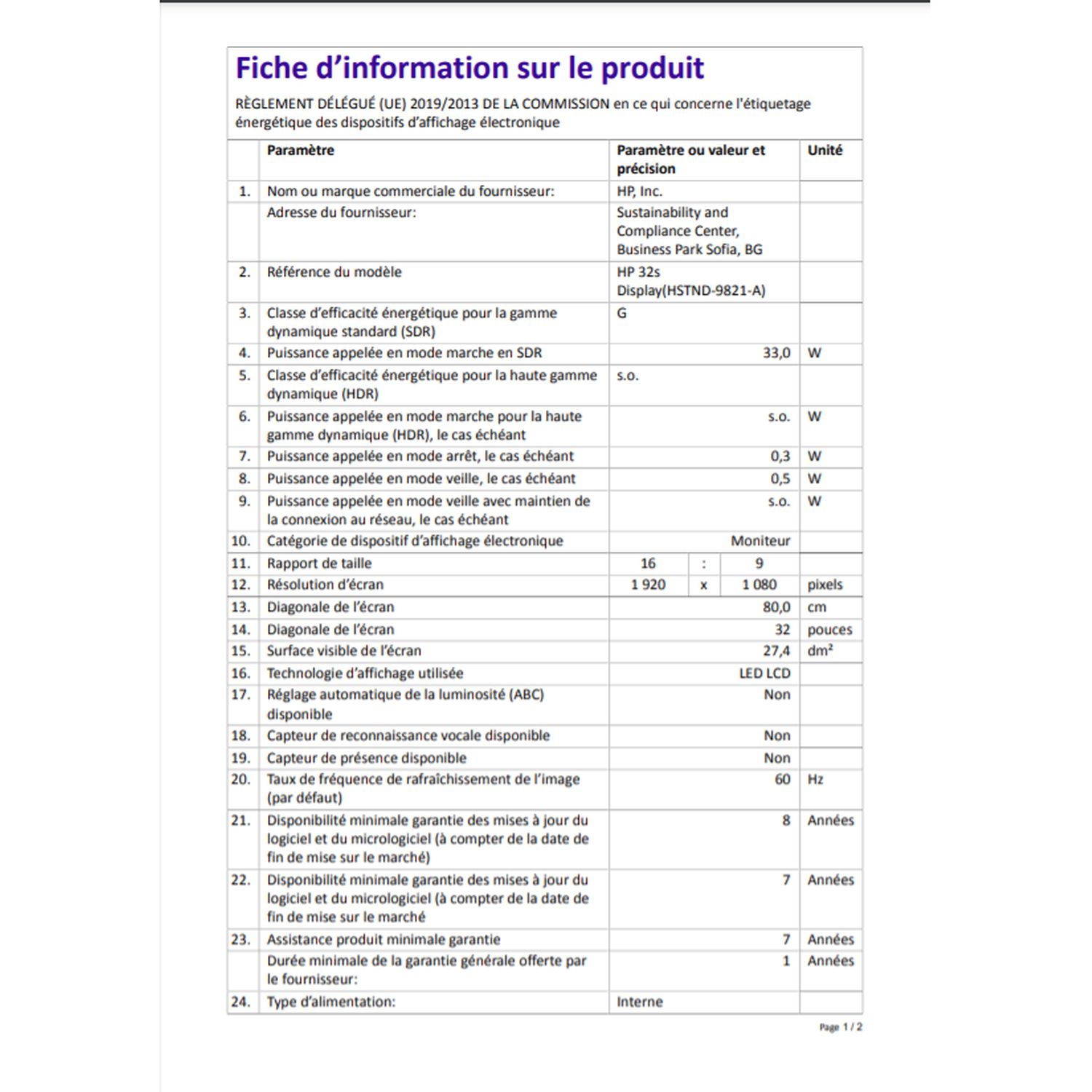 Voir la diapositive 6 : HP Ecran PC 32S - Noir et argent