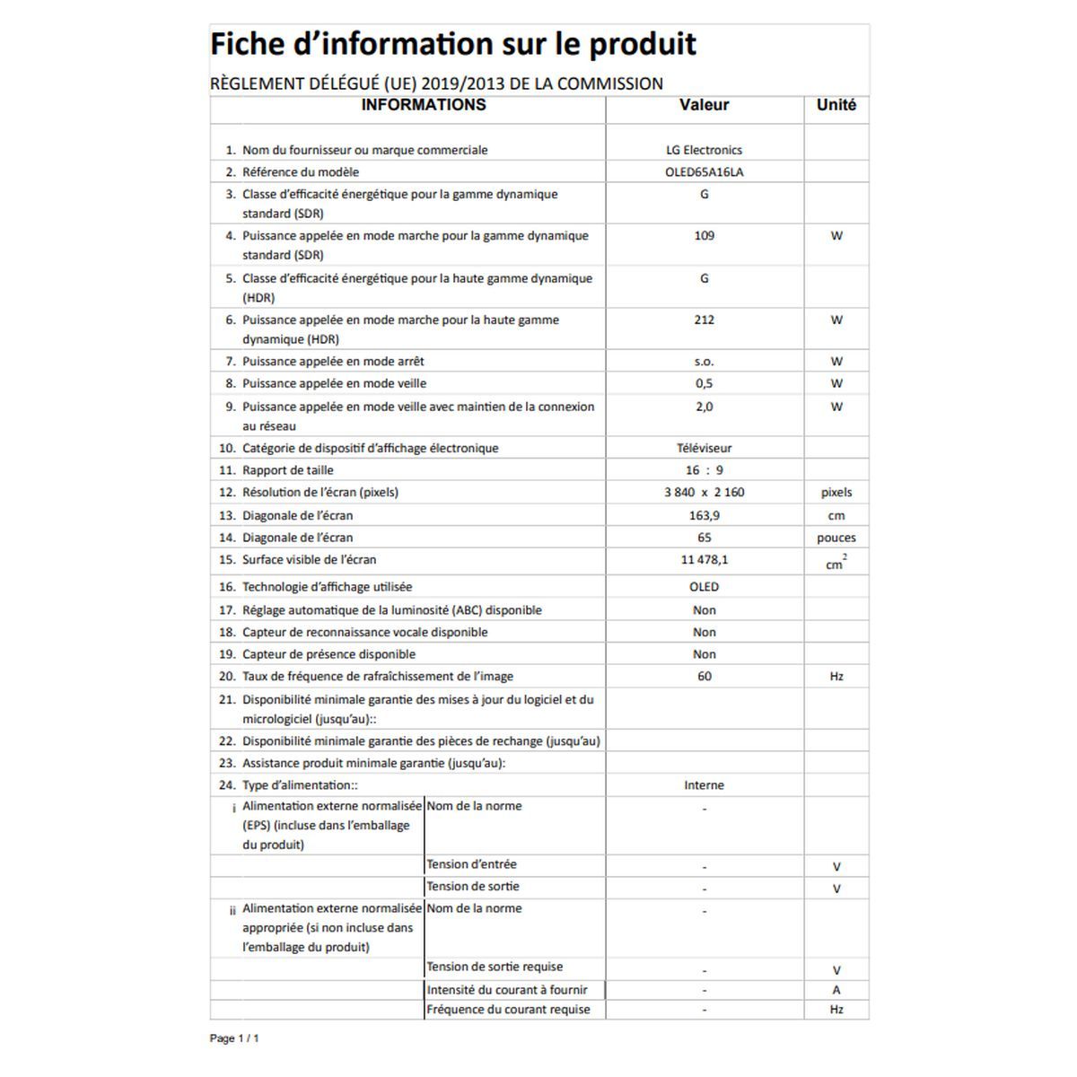 LG OLED65A1 TV OLED 4K UHD 164 cm Smart TV