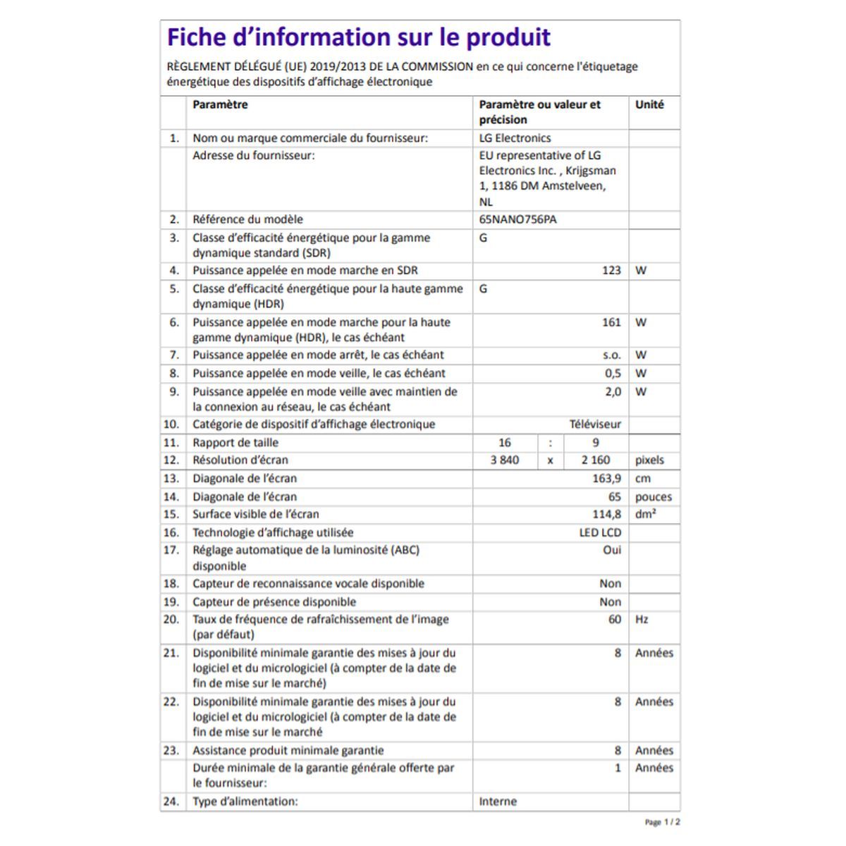 LG 65NANO756  TV NANOCELL 4K UHD 164 cm Smart TV