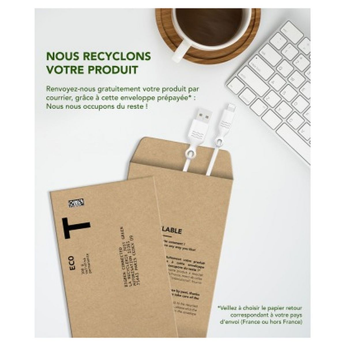 JUST GREEN Câble de charge USB A vers Lightning 2.4A - 1.2 m - Blanc