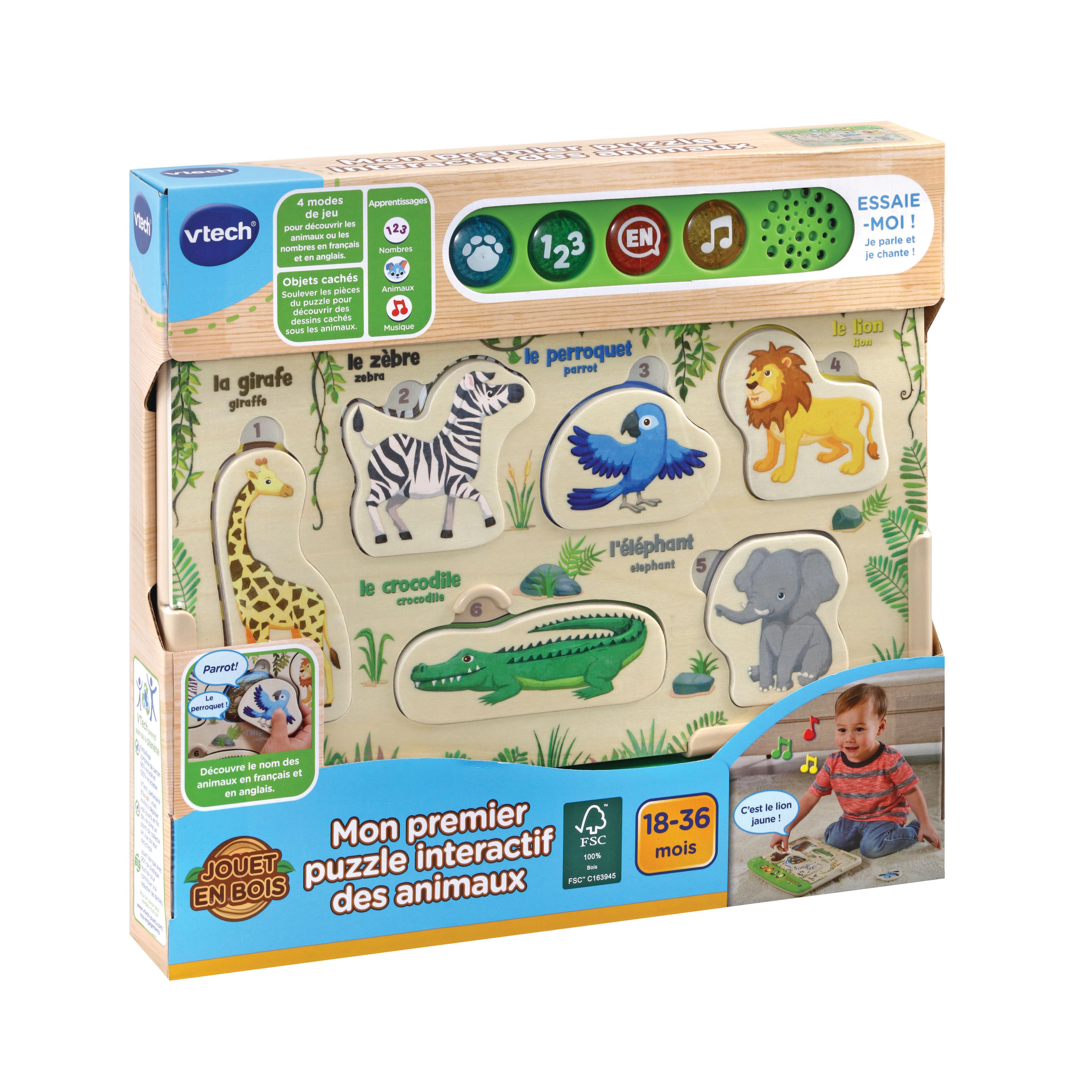 Voir la diapositive 3 : VTECH Mon 1er puzzle interactif des animaux en bois