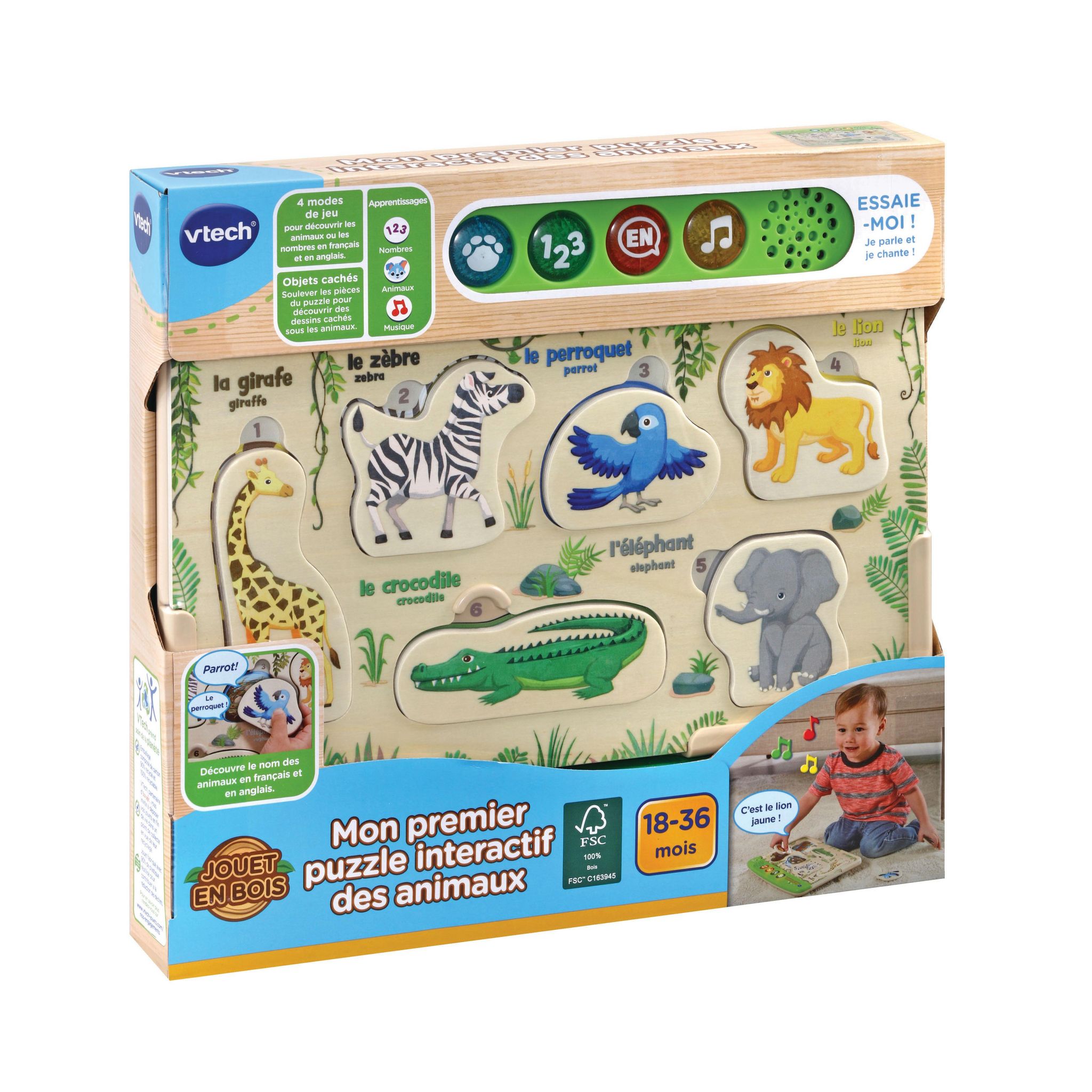 Voir la diapositive 3 : VTECH Mon 1er puzzle interactif des animaux en bois