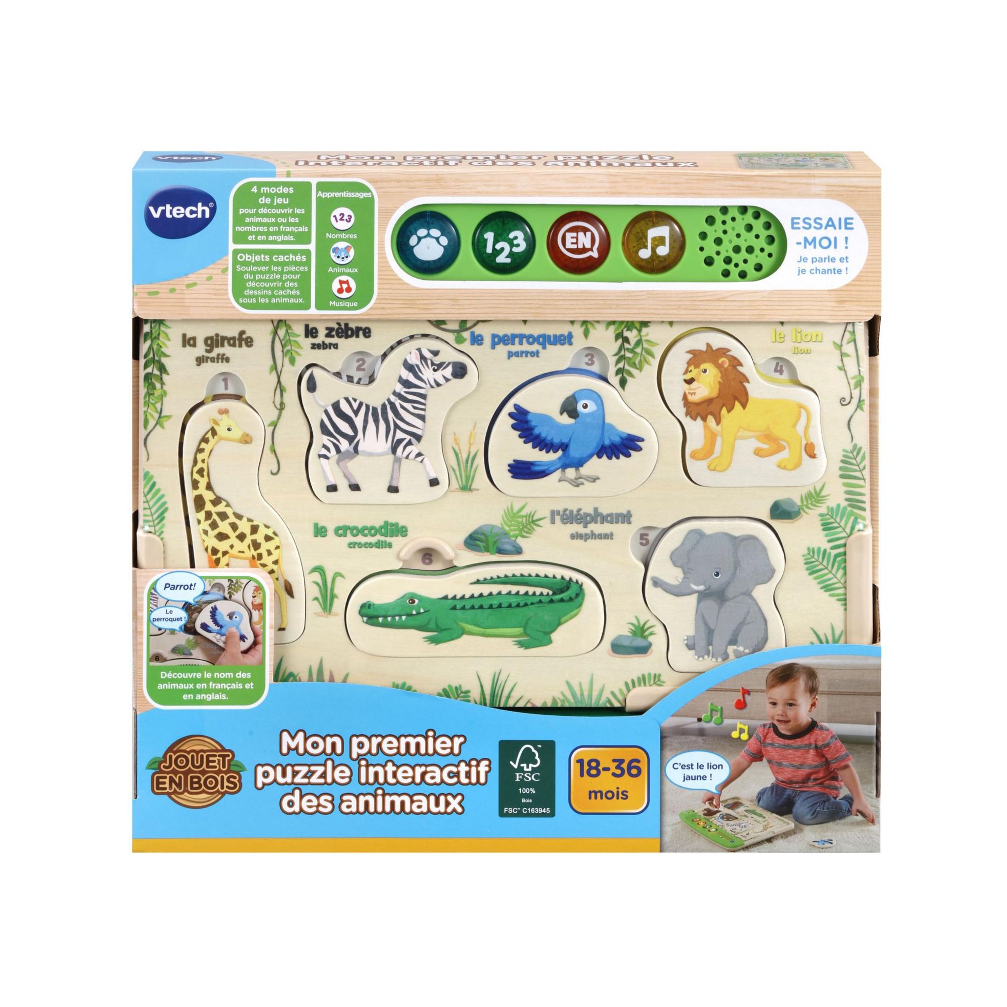 Voir la diapositive 4 : VTECH Mon 1er puzzle interactif des animaux en bois