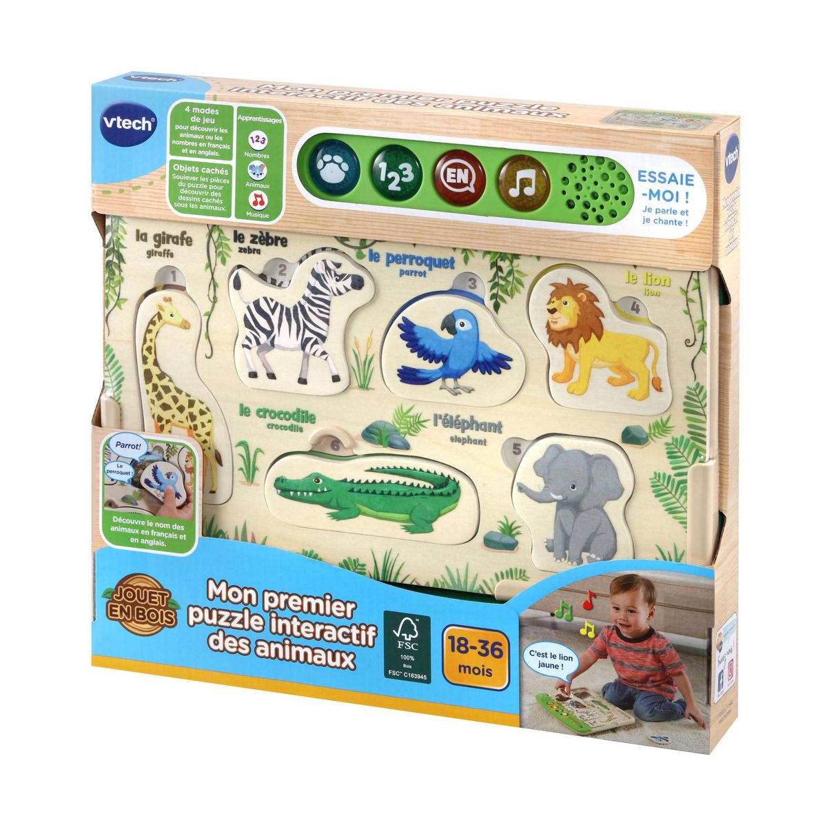 VTECH Mon 1er puzzle interactif des animaux en bois