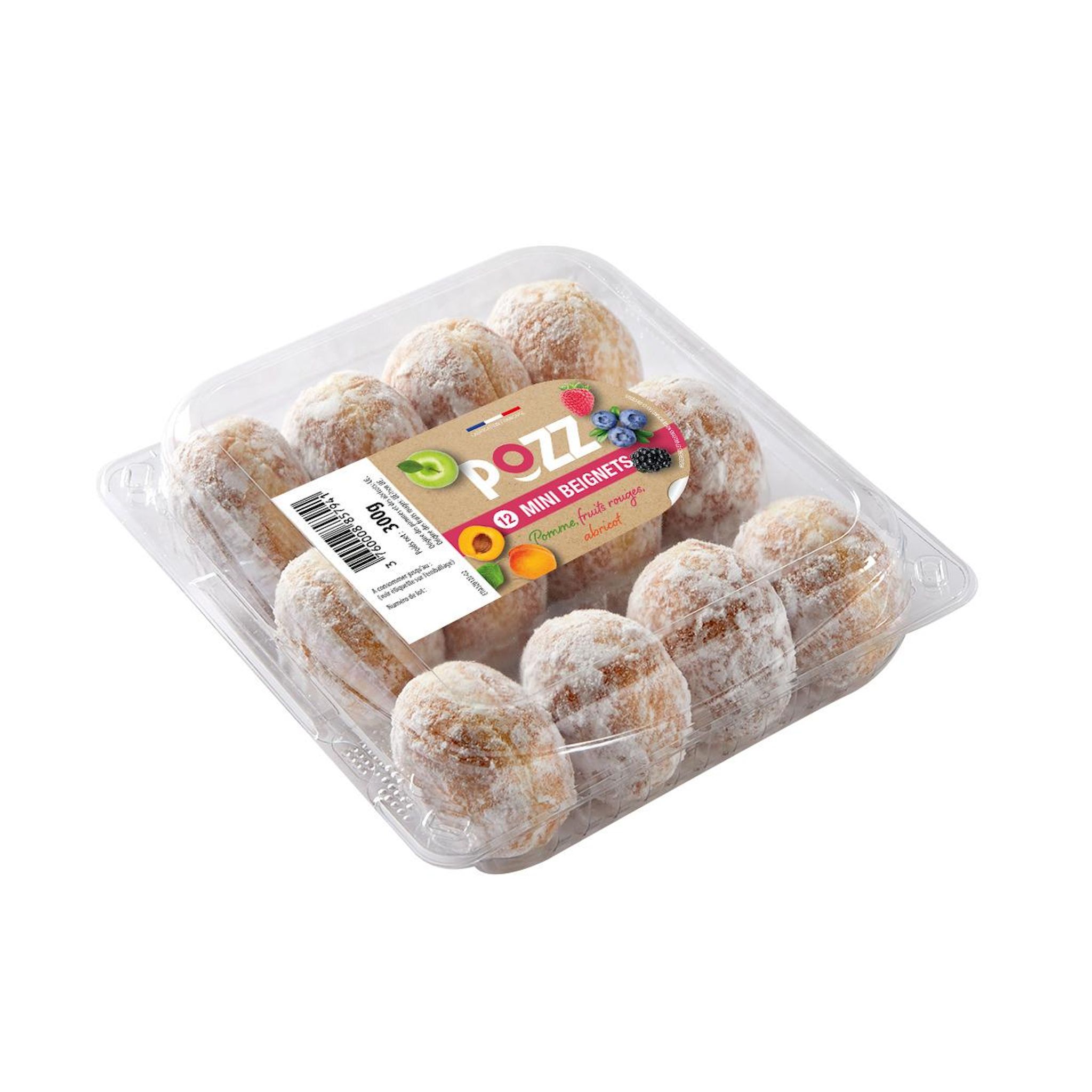 Mini beignets parfums assortiments 4 pommes 4 fruits rouges 4 abricots x12 300g