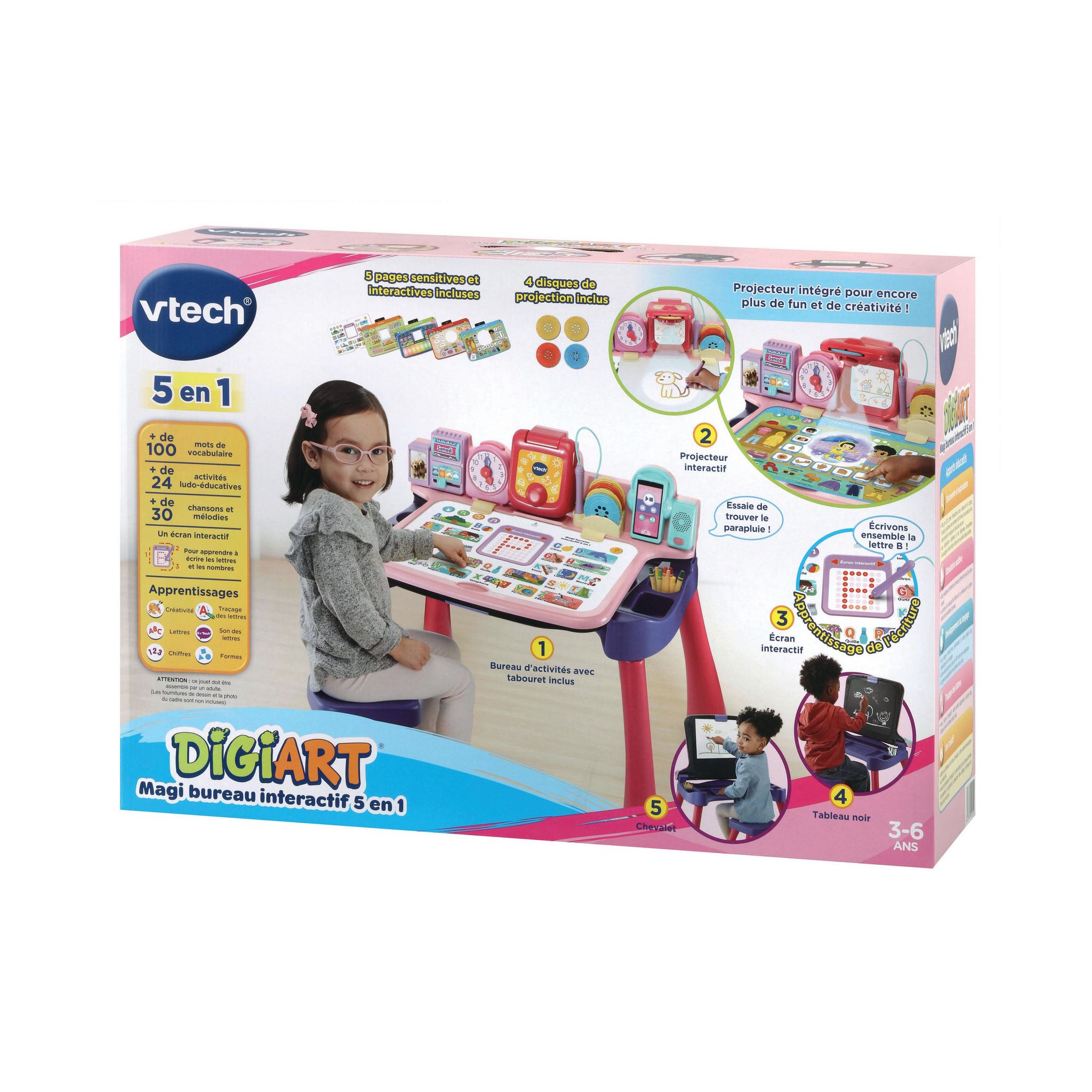 Voir la diapositive 3 : VTECH Magi Bureau interactif 5 en 1 Rose