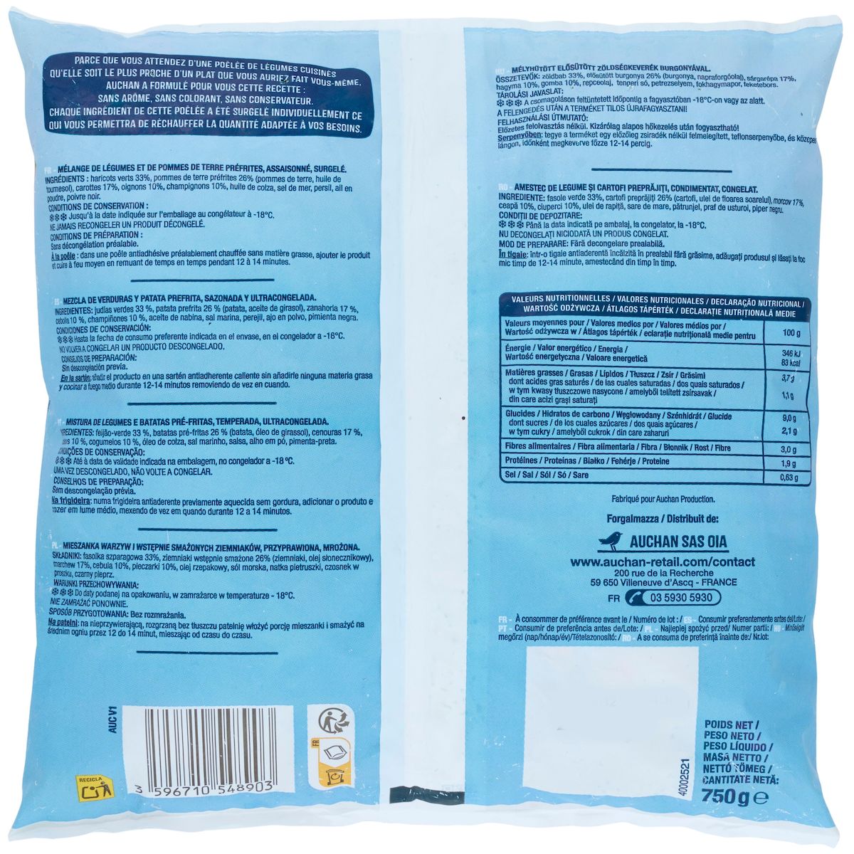 AUCHAN Les Poêlées légumes 4 saisons 5 portions 750g