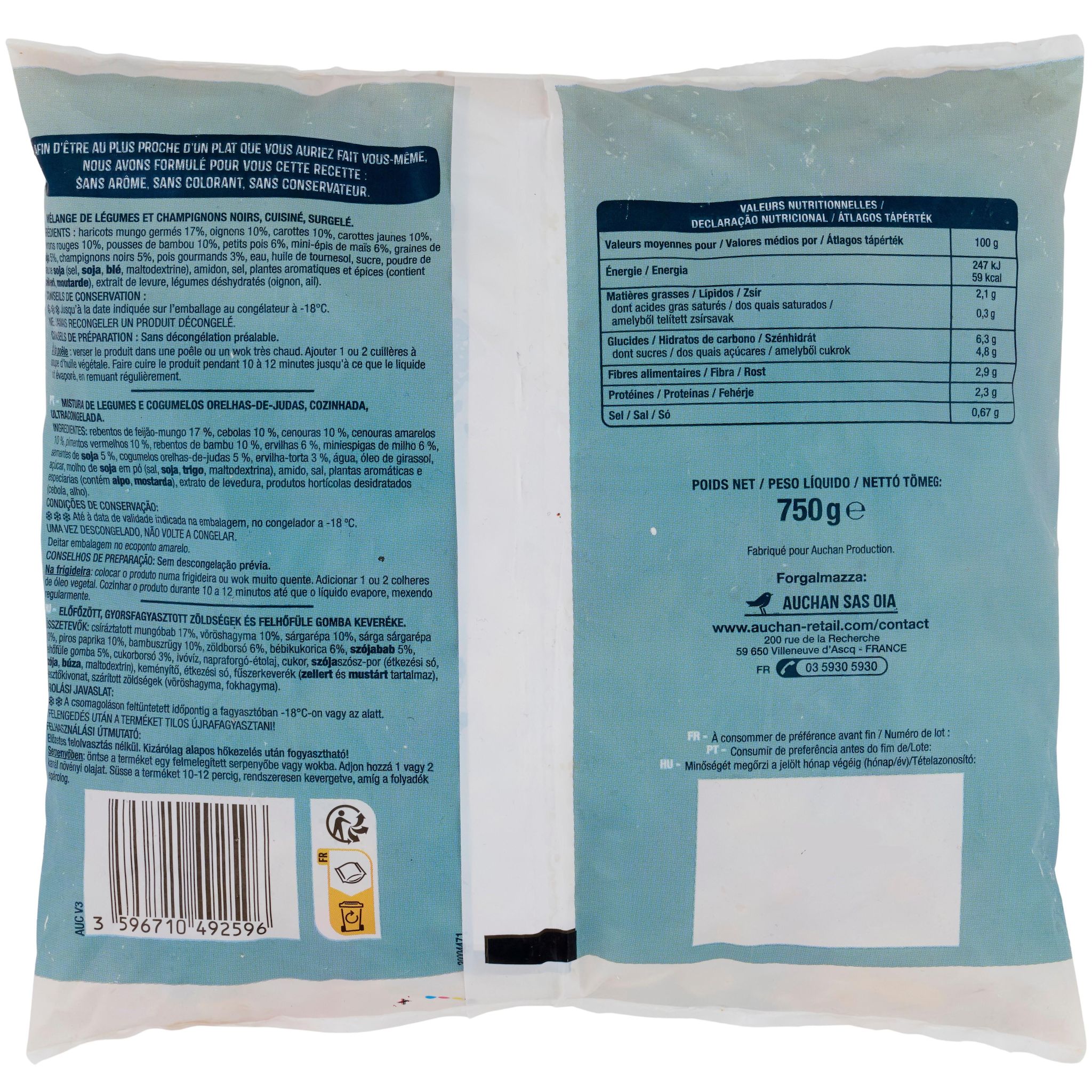 Voir la diapositive 2 : AUCHAN Poêlés de légumes à l'asiatique 5 portions 750g