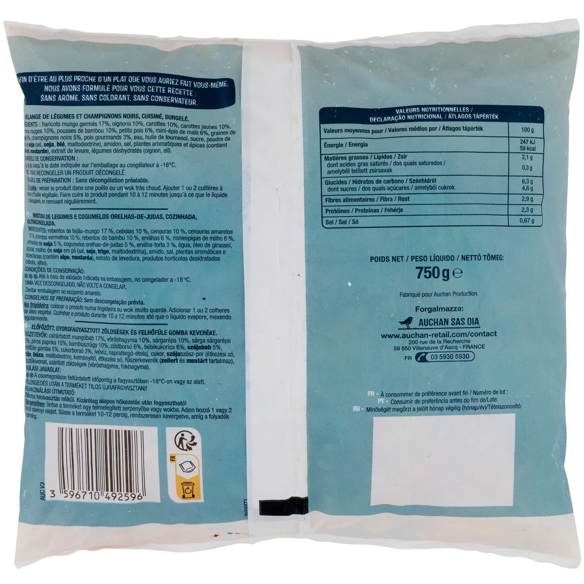 AUCHAN Poêlés de légumes à l'asiatique 5 portions 750g