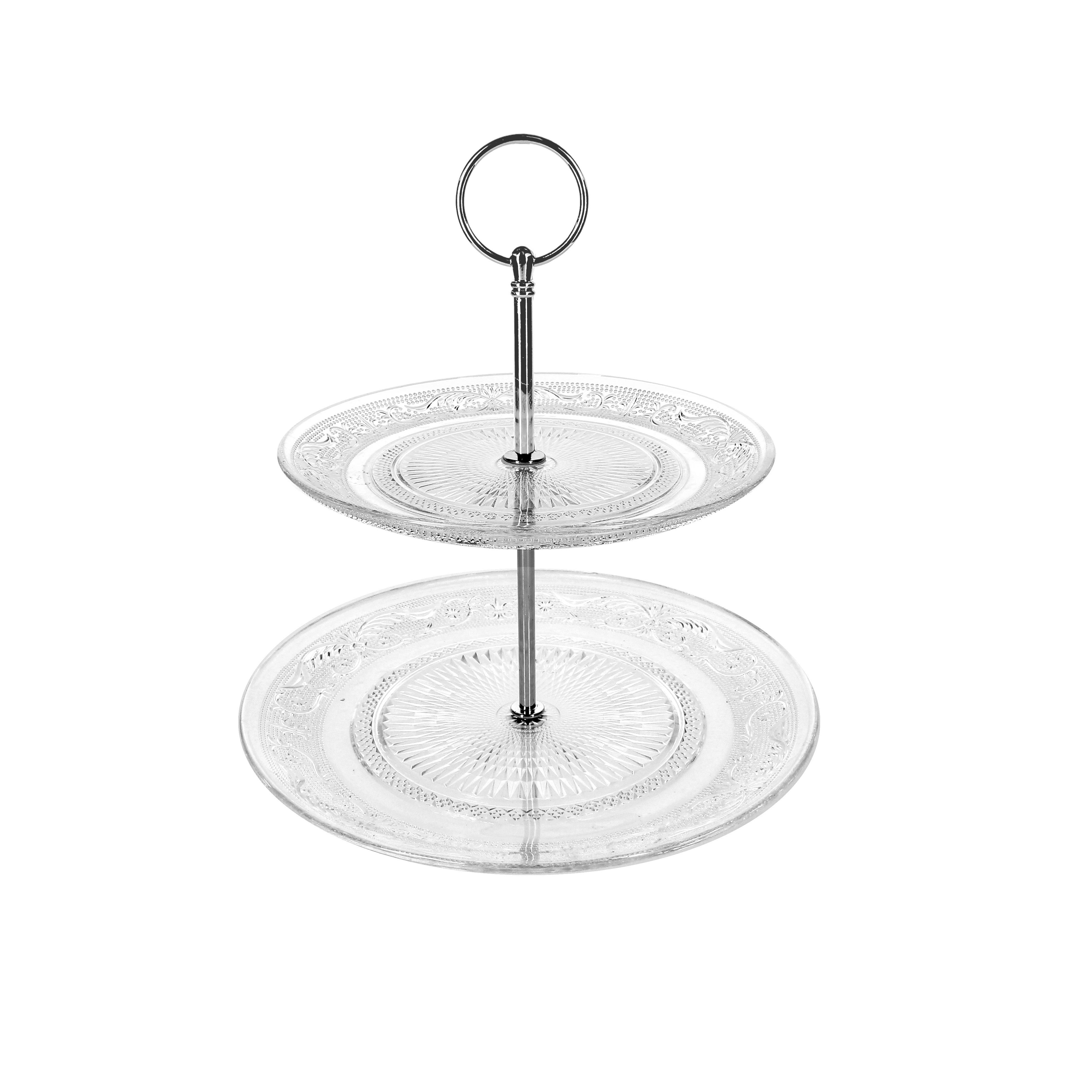 Serviteur tige 2 étages en verre et argent