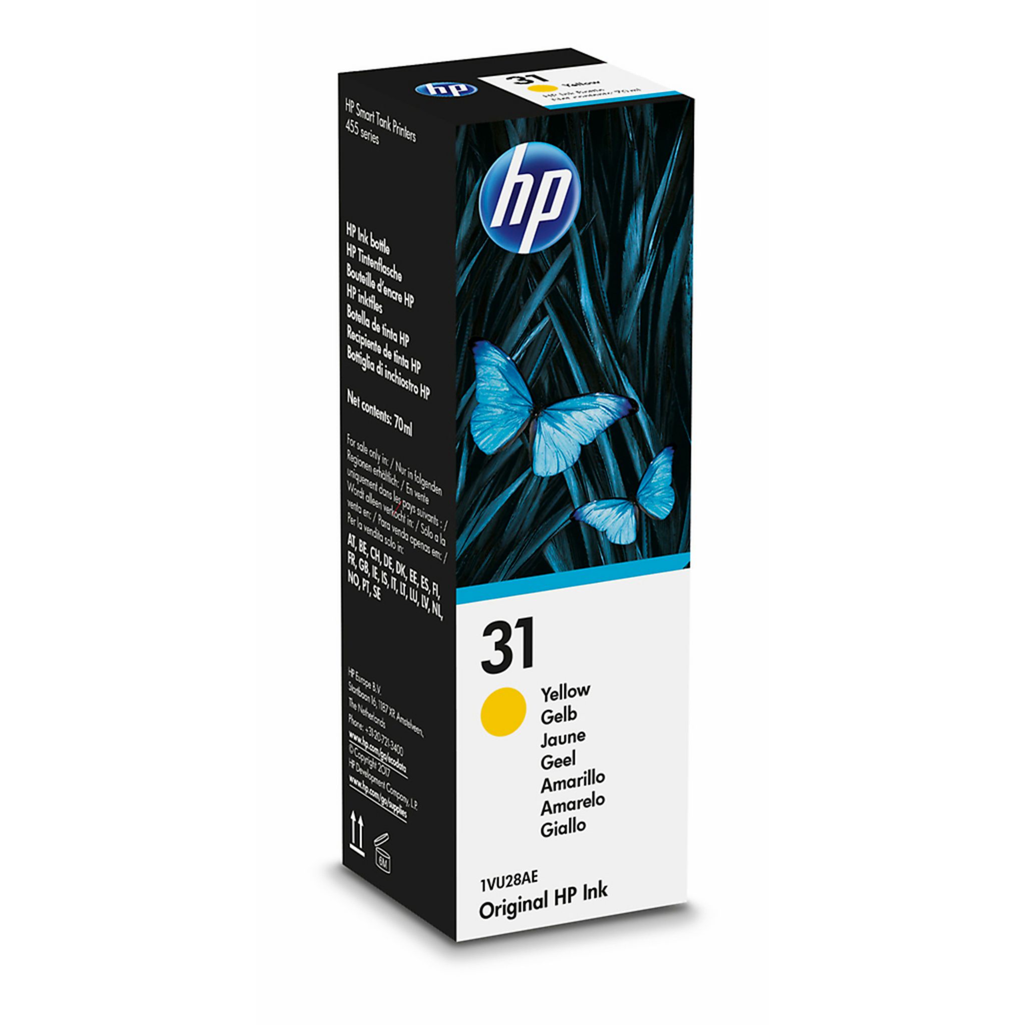 Voir la diapositive 2 : HP Bouteille d'encre HP 31 Jaune Authentique 70 ml (1VU28AE)