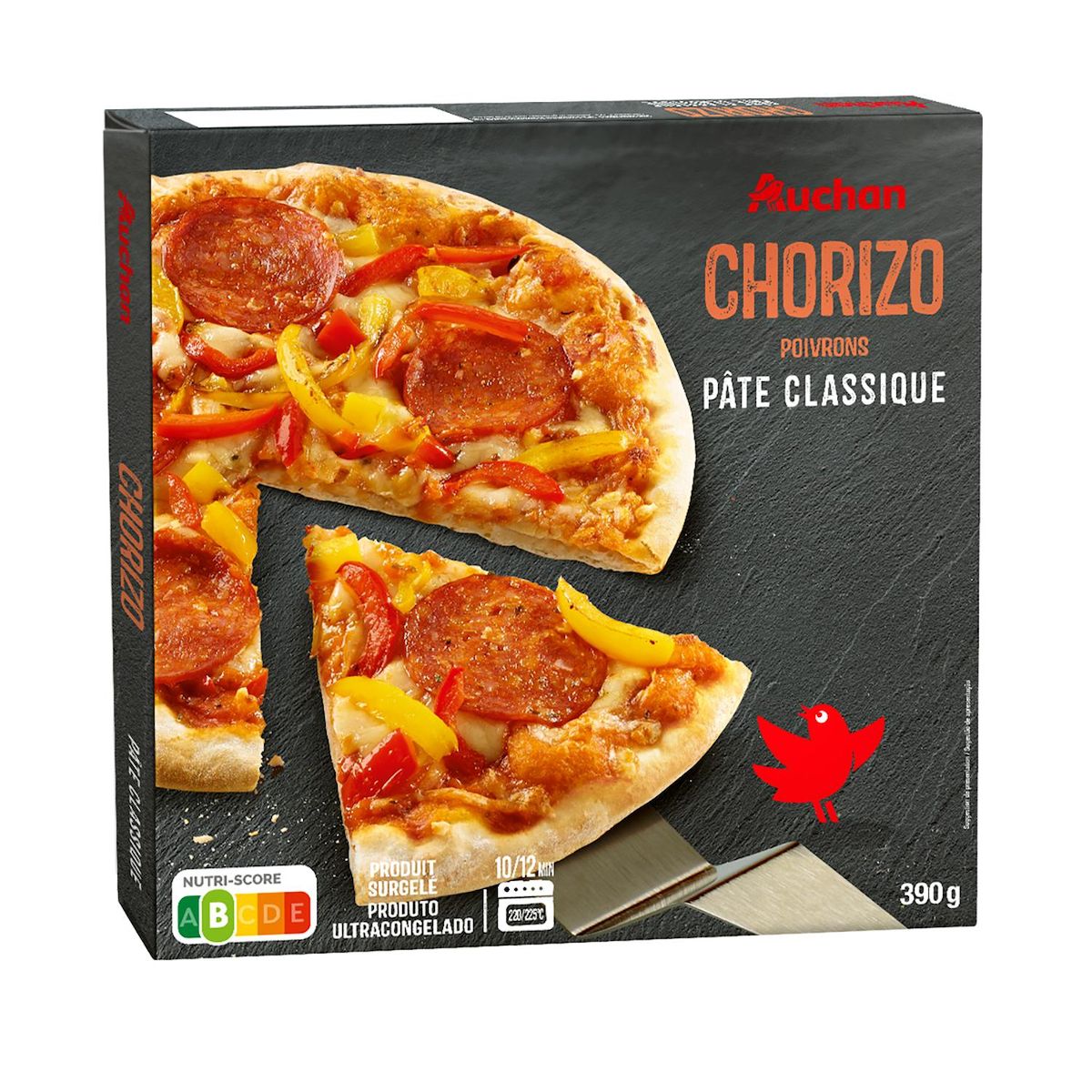 AUCHAN Pizza au chorizo cuite sur pierre 390g
