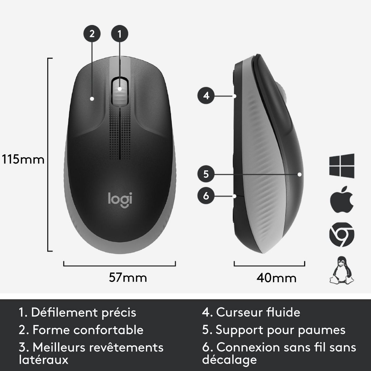 LOGITECH Souris SF M190 - Gris