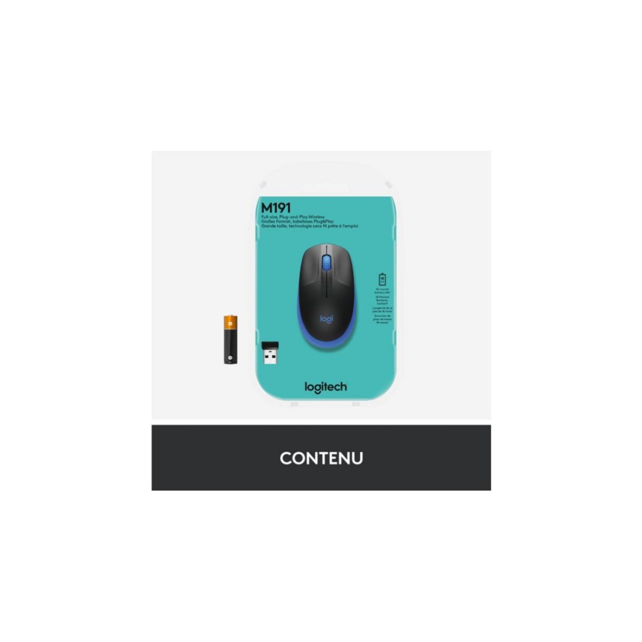Voir la diapositive 2 : LOGITECH Souris SF M190 - Bleue