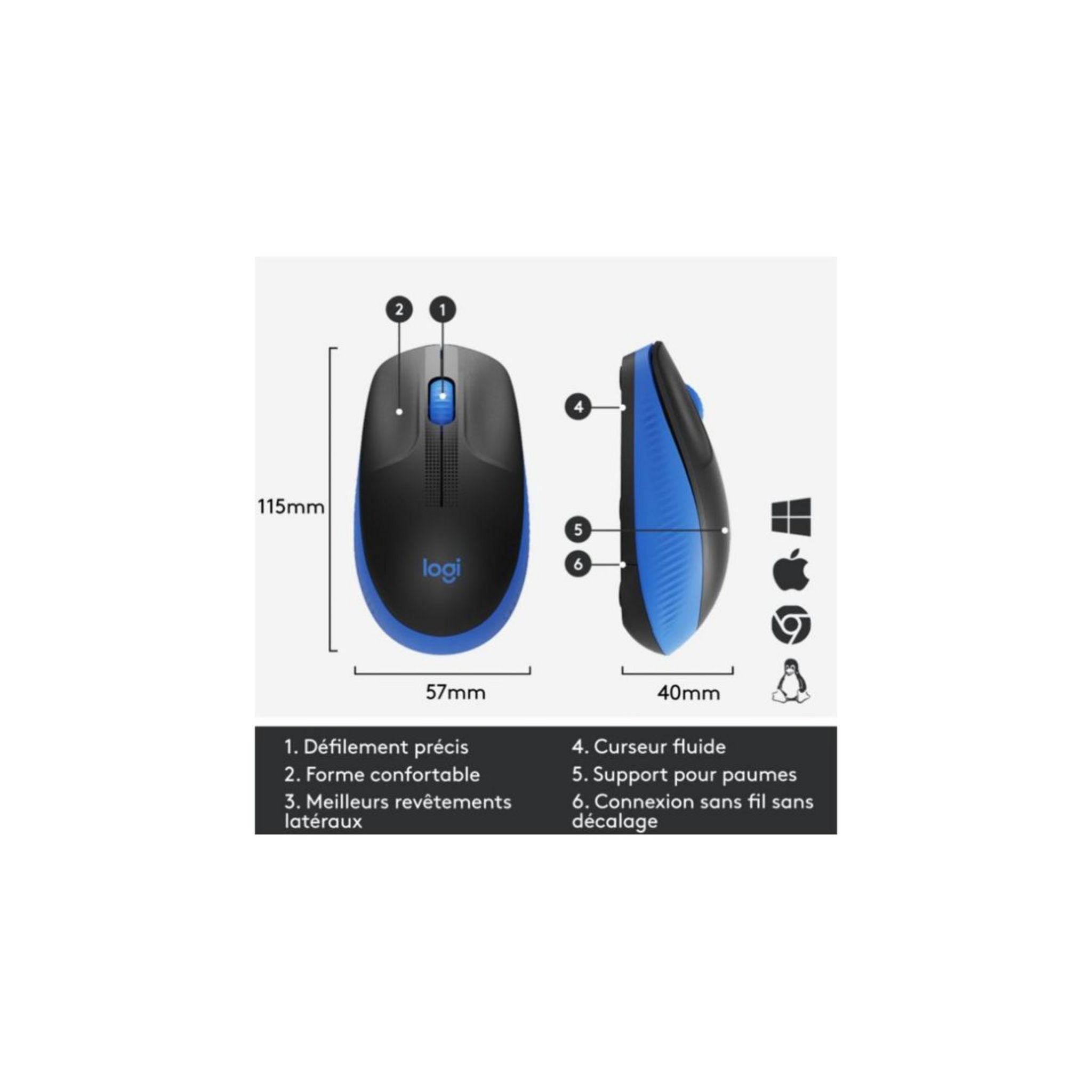 Voir la diapositive 3 : LOGITECH Souris SF M190 - Bleue