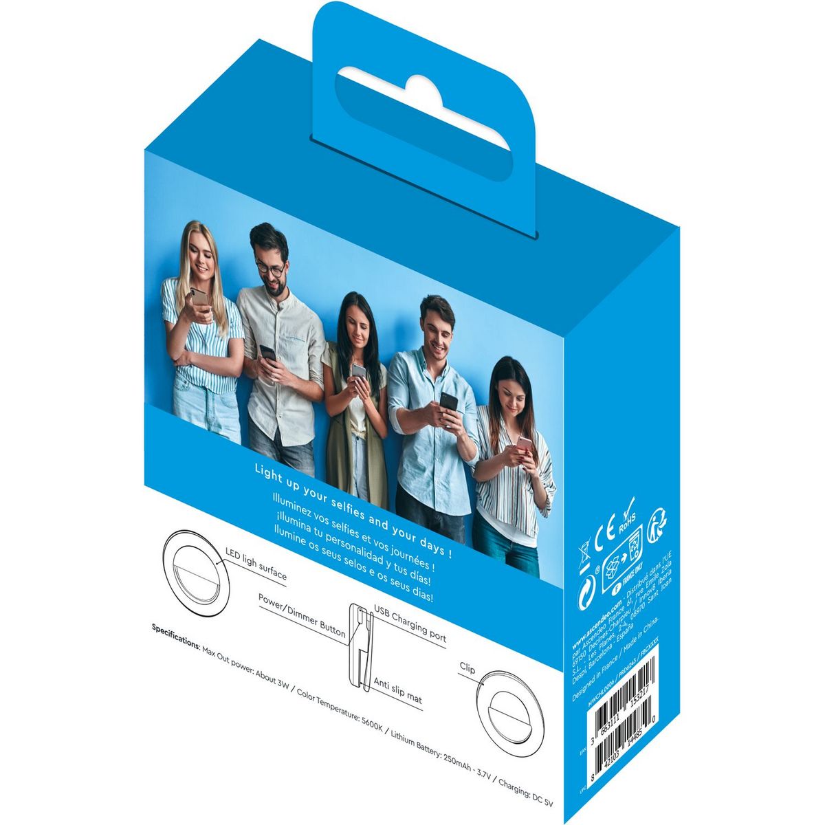 MYWAY Anneau lumineux Led Selfie blanc pour smartphone